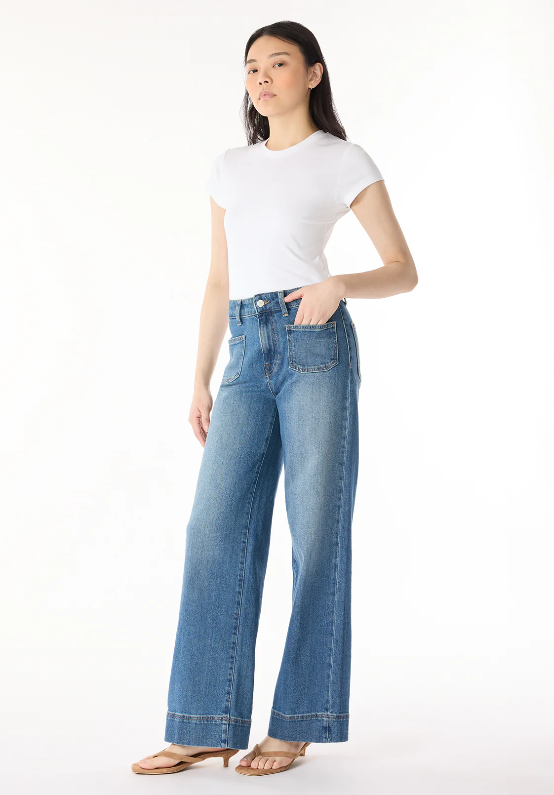 High Rise Wide Leg Addie Women's Jeans, Authentic Worn Indigo - BL16064 - Image 4