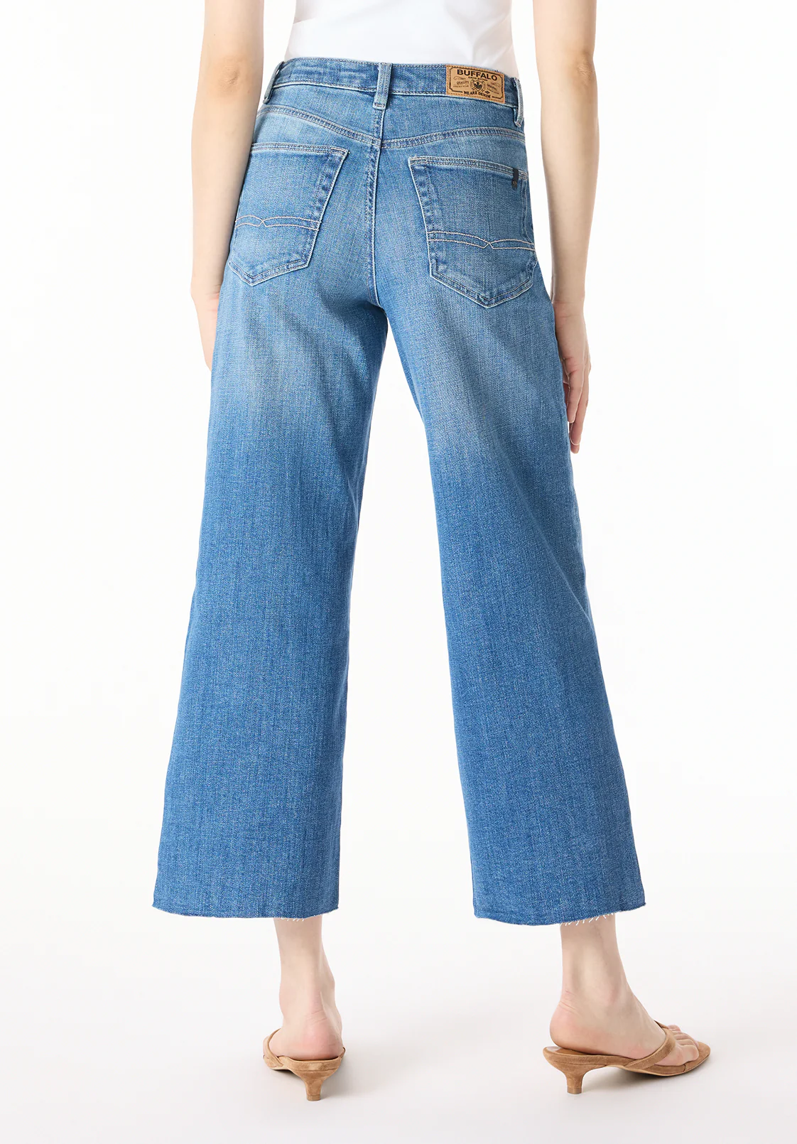 High Rise Wide Leg Cropped Addisson Women's Jeans, Indigo Sanded - BL16069 - Image 3
