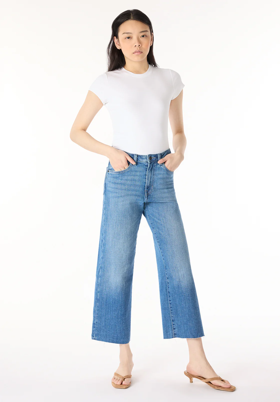 High Rise Wide Leg Cropped Addisson Women's Jeans, Indigo Sanded - BL16069 - Image 4