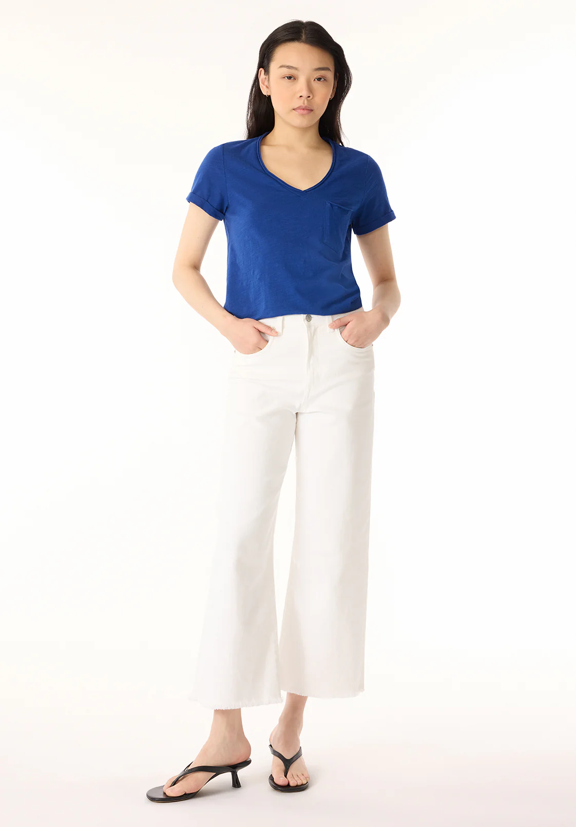 High Rise Wide Leg Cropped Addisson Women's Pants, White - BL16087 - Image 4