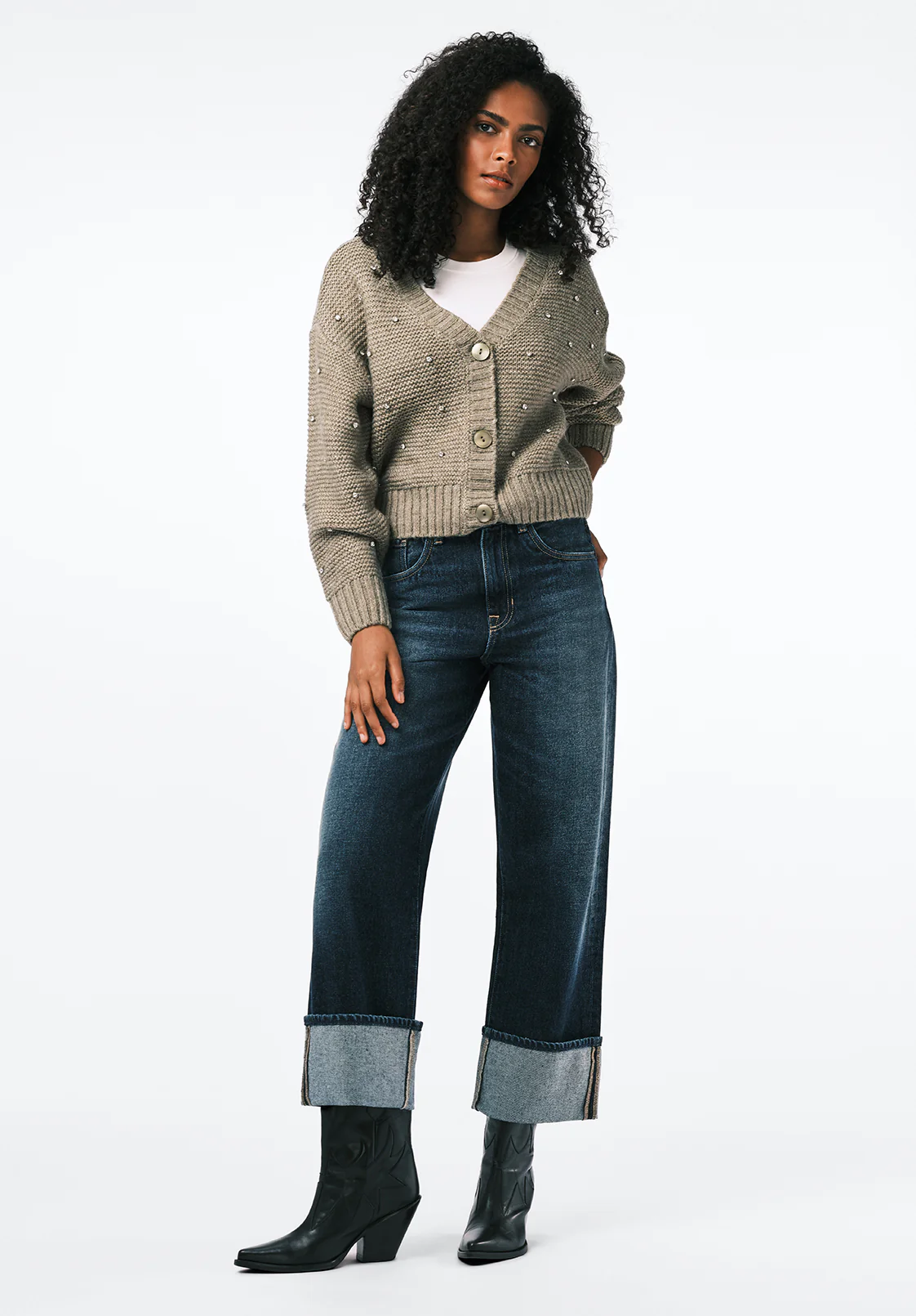 High Rise Wide Leg Cropped Addisson Women's Jeans, Dark Contrast - BL16106 - Image 4
