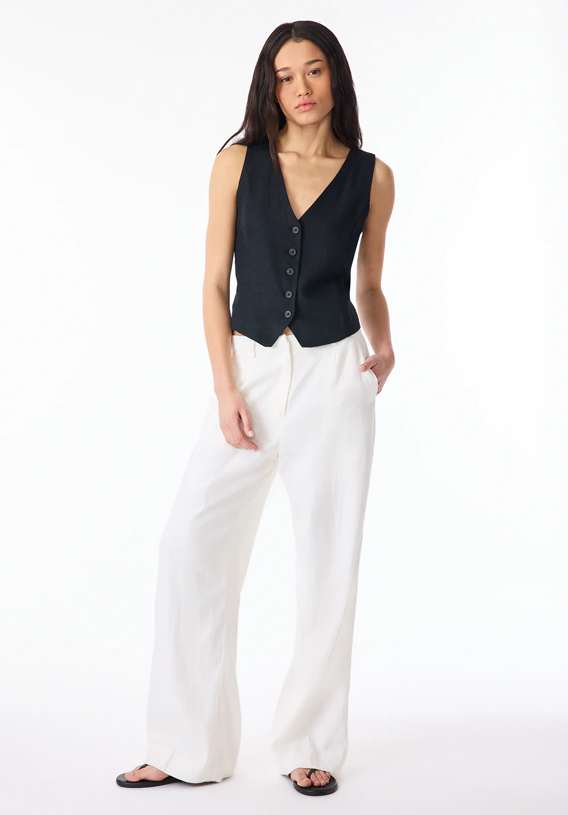 Adelina Women's Linen Blend Wide-Leg Pants, Off-White - WB0027P - Image 4