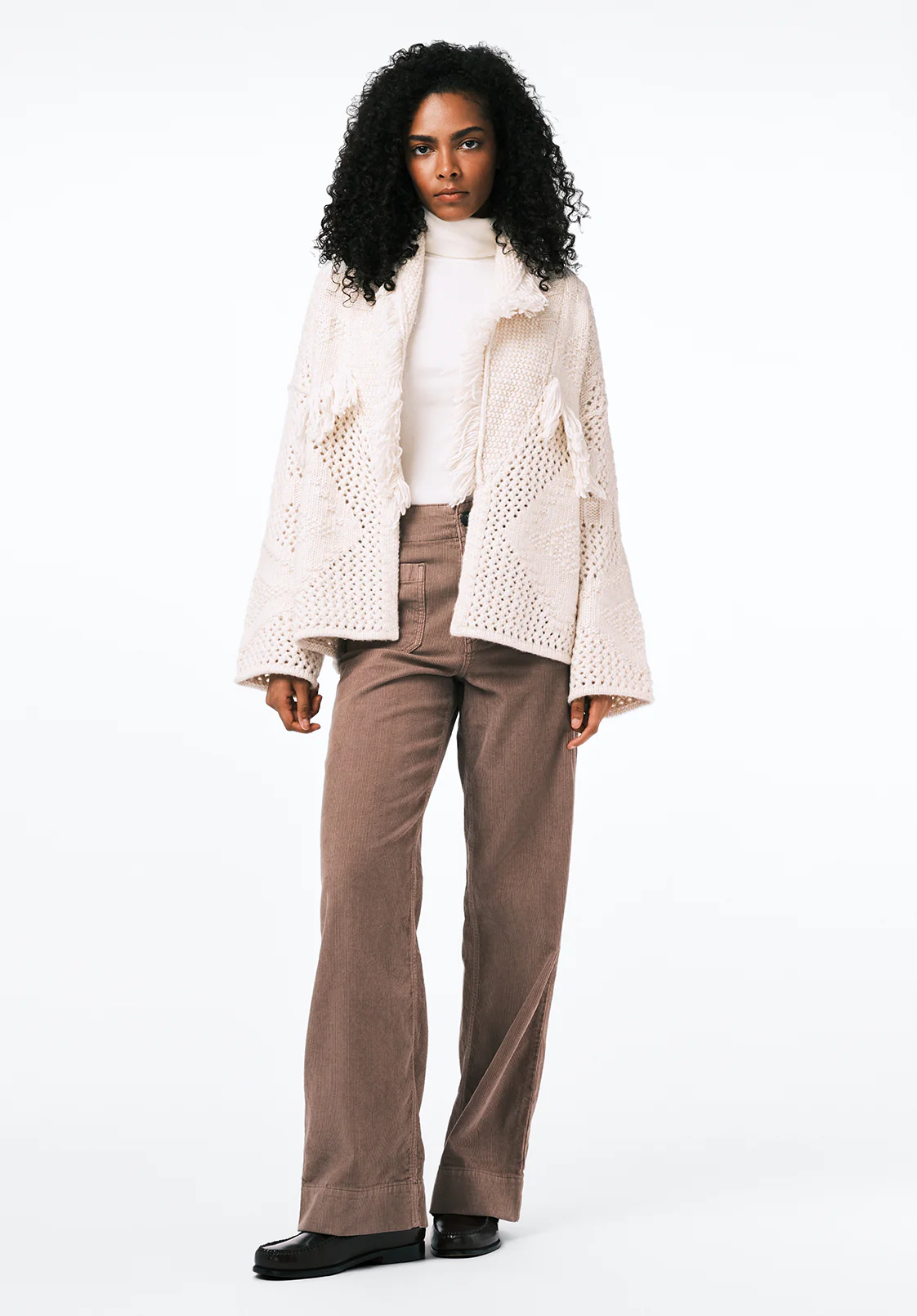 Agatha Women's Open-Front Knit Cardigan with Fringe Detail, Oatmeal - SW0154 - Image 4