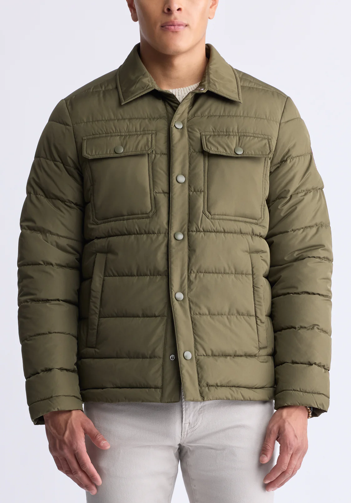 Aiden Men's Quilted Button-Front Jacket, Green - OBMFJ001 - Image 2