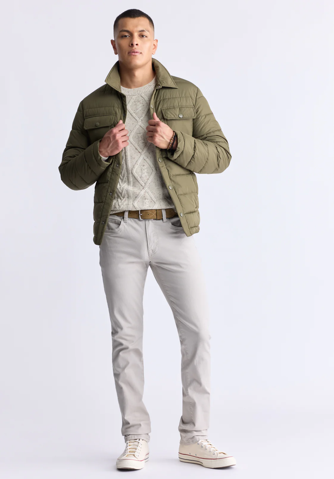 Aiden Men's Quilted Button-Front Jacket, Green - OBMFJ001 - Image 5