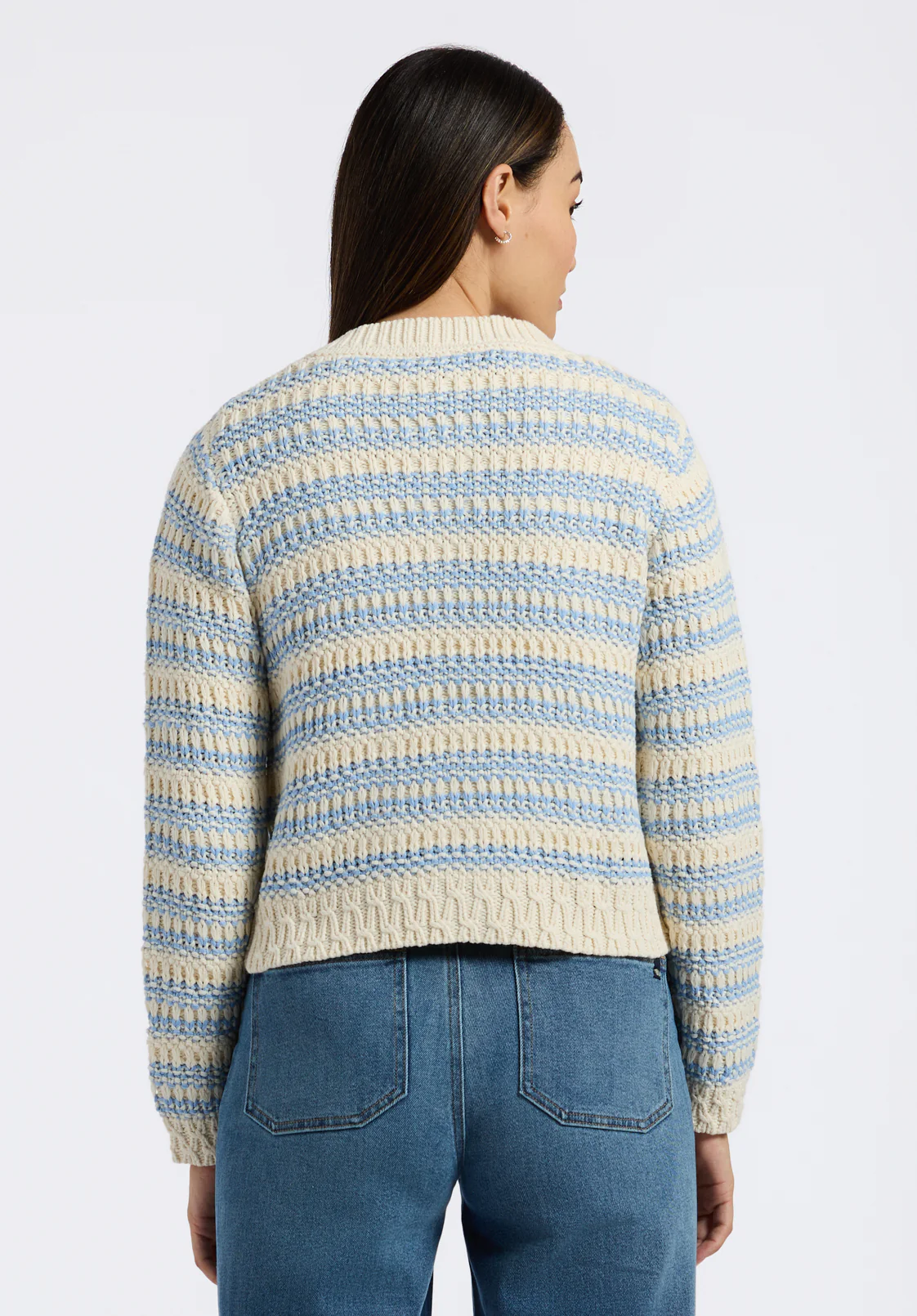 Amaranth Women's Striped Open Knit Cardigan, Cloud & Blue - SW0113P - Image 4