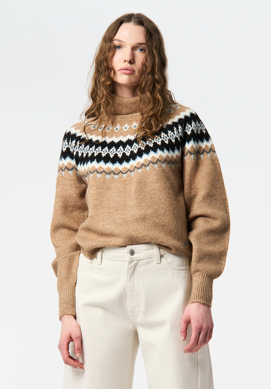 Ashlynne Women's Fair Isle Knit Turtleneck Sweater, Tan - SW0159