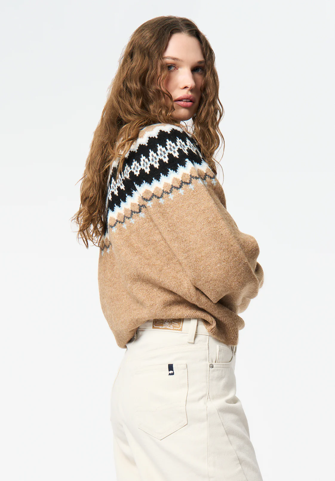 Ashlynne Women's Fair Isle Knit Turtleneck Sweater, Tan - SW0159 - Image 2