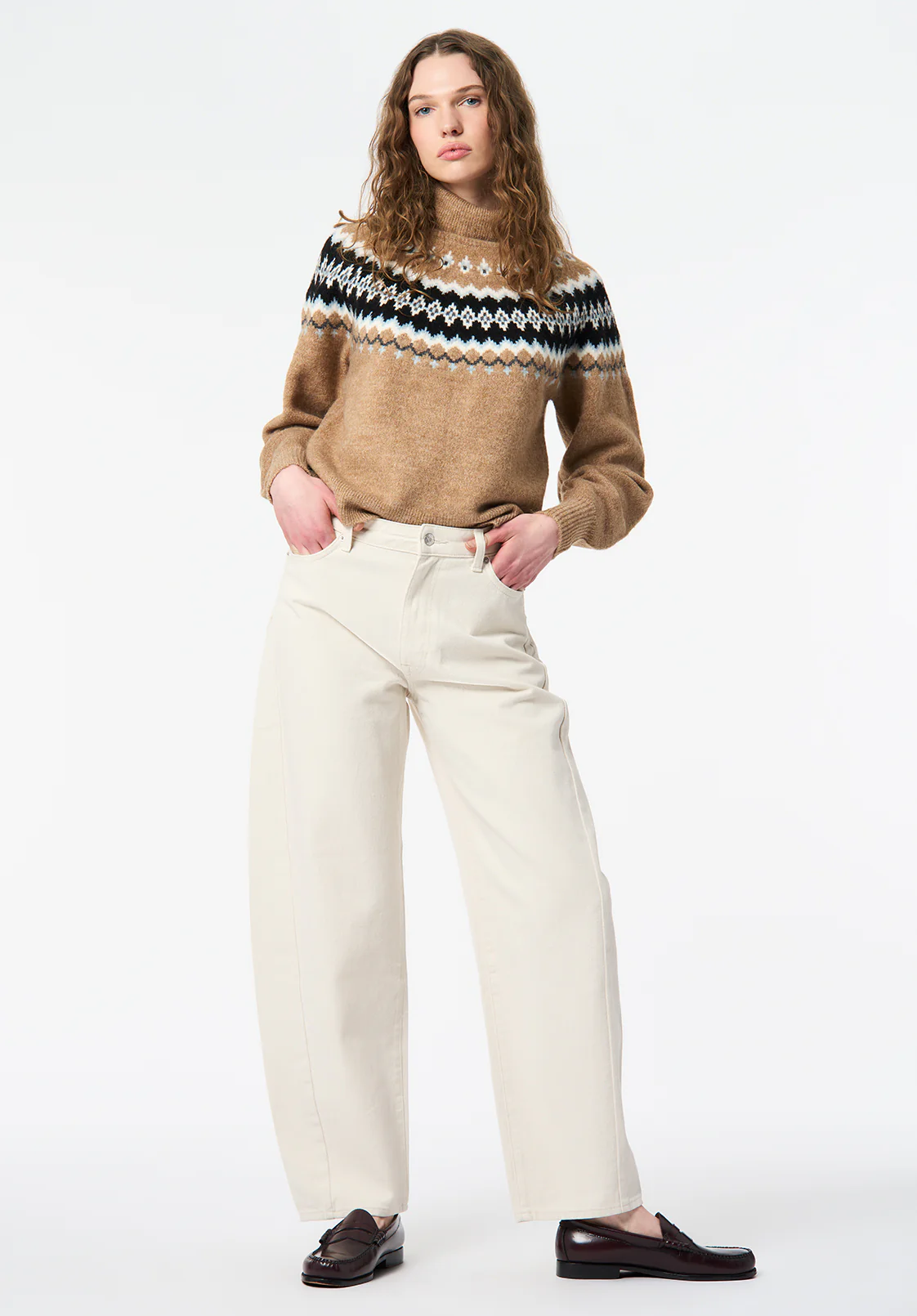 Ashlynne Women's Fair Isle Knit Turtleneck Sweater, Tan - SW0159 - Image 4