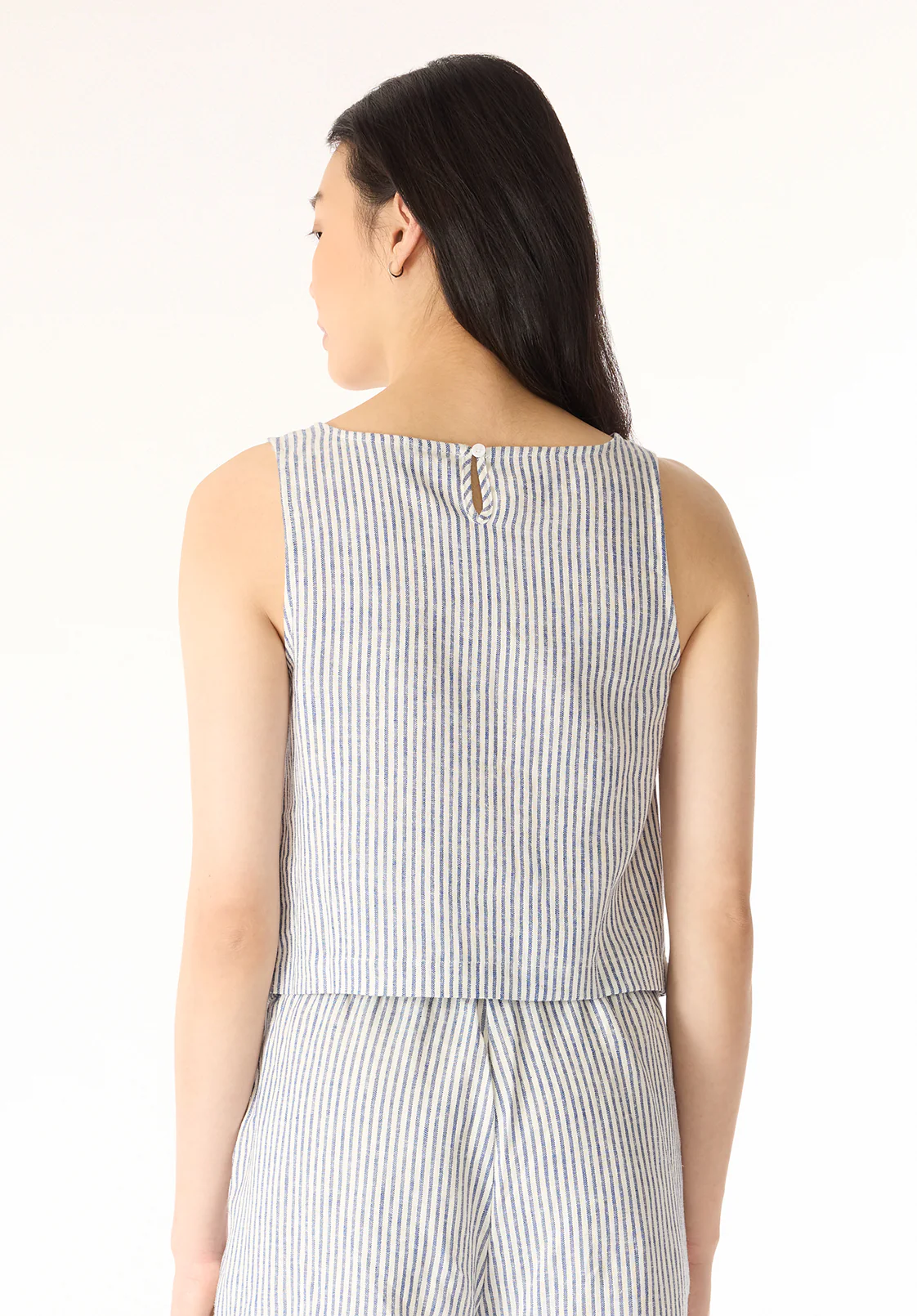 Benedita Women's Striped Sleeveless Linen Top, White & Navy - WT0198P - Image 3