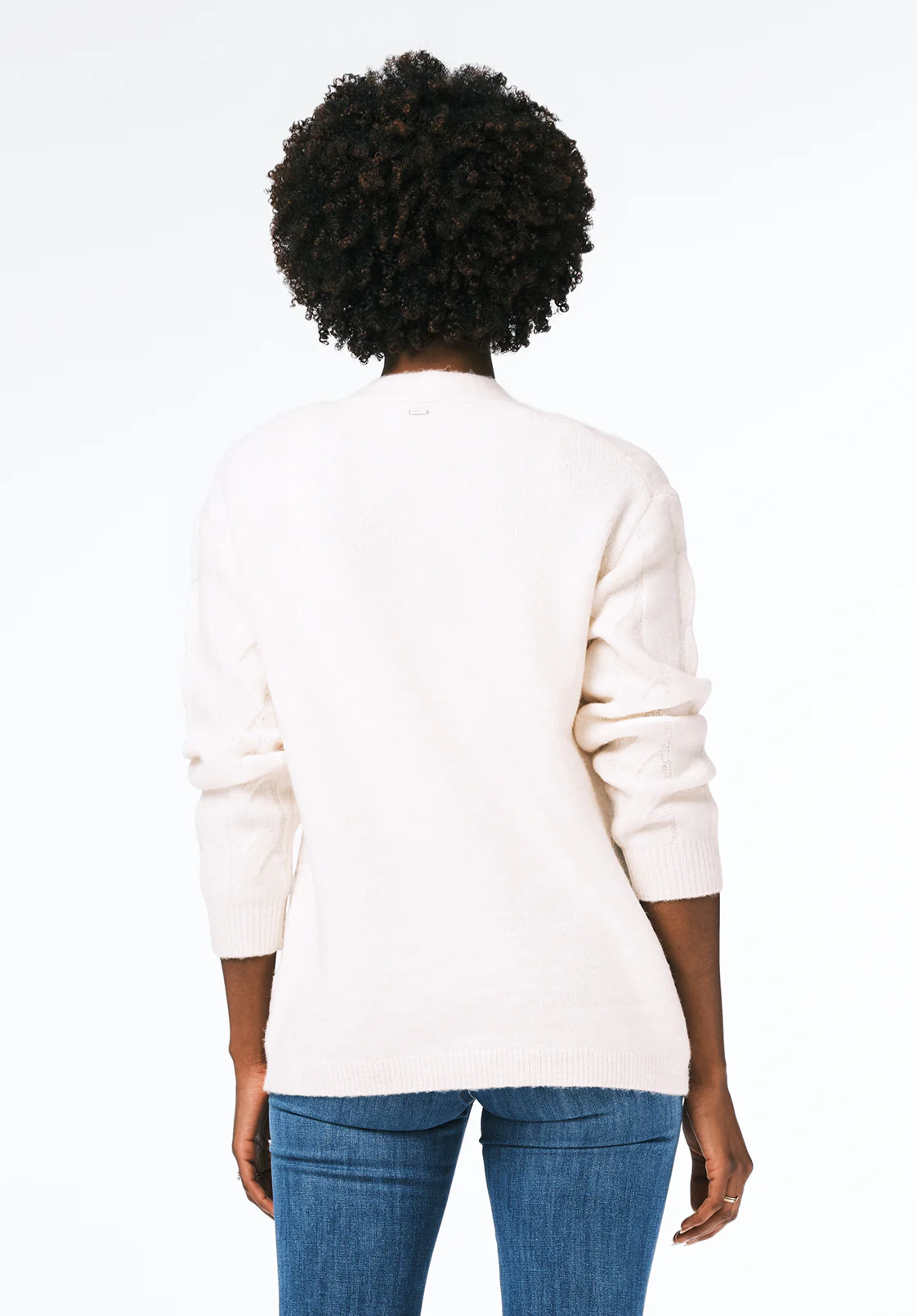 Calynda Women's Cable Knit Button-Up Cardigan with Pockets, Marshmallow - SW0144 - Image 3