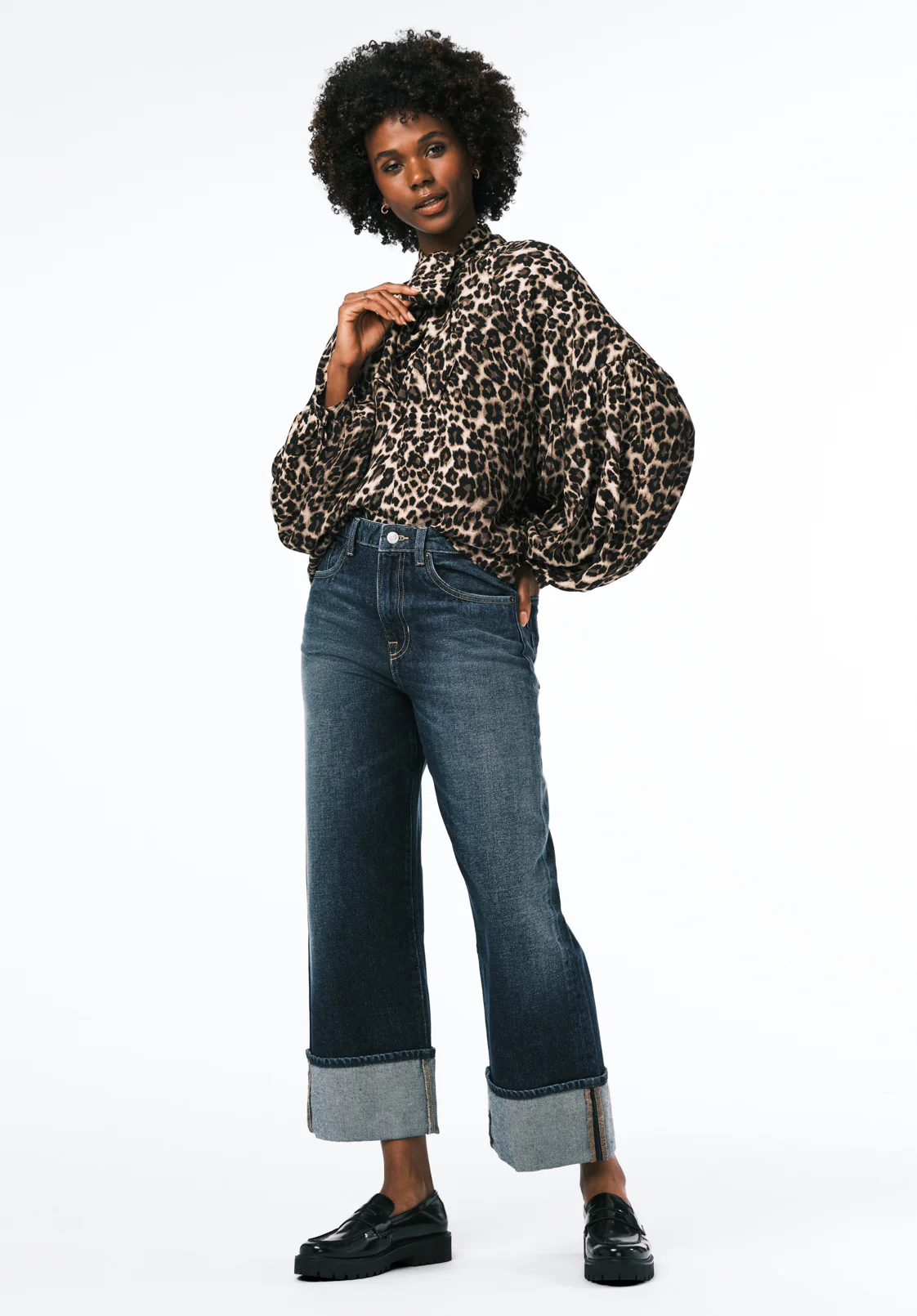Carissa Women's Printed Blouse with Bow Neck and Voluminous Sleeves, Leopard - WT0207 - Image 4