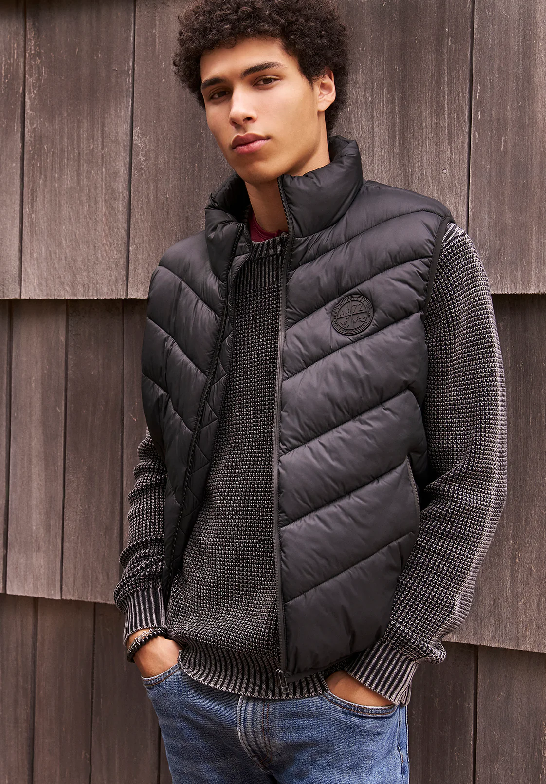 Davies Men's Puffer Vest, Black - OBMEF007 - Image 2