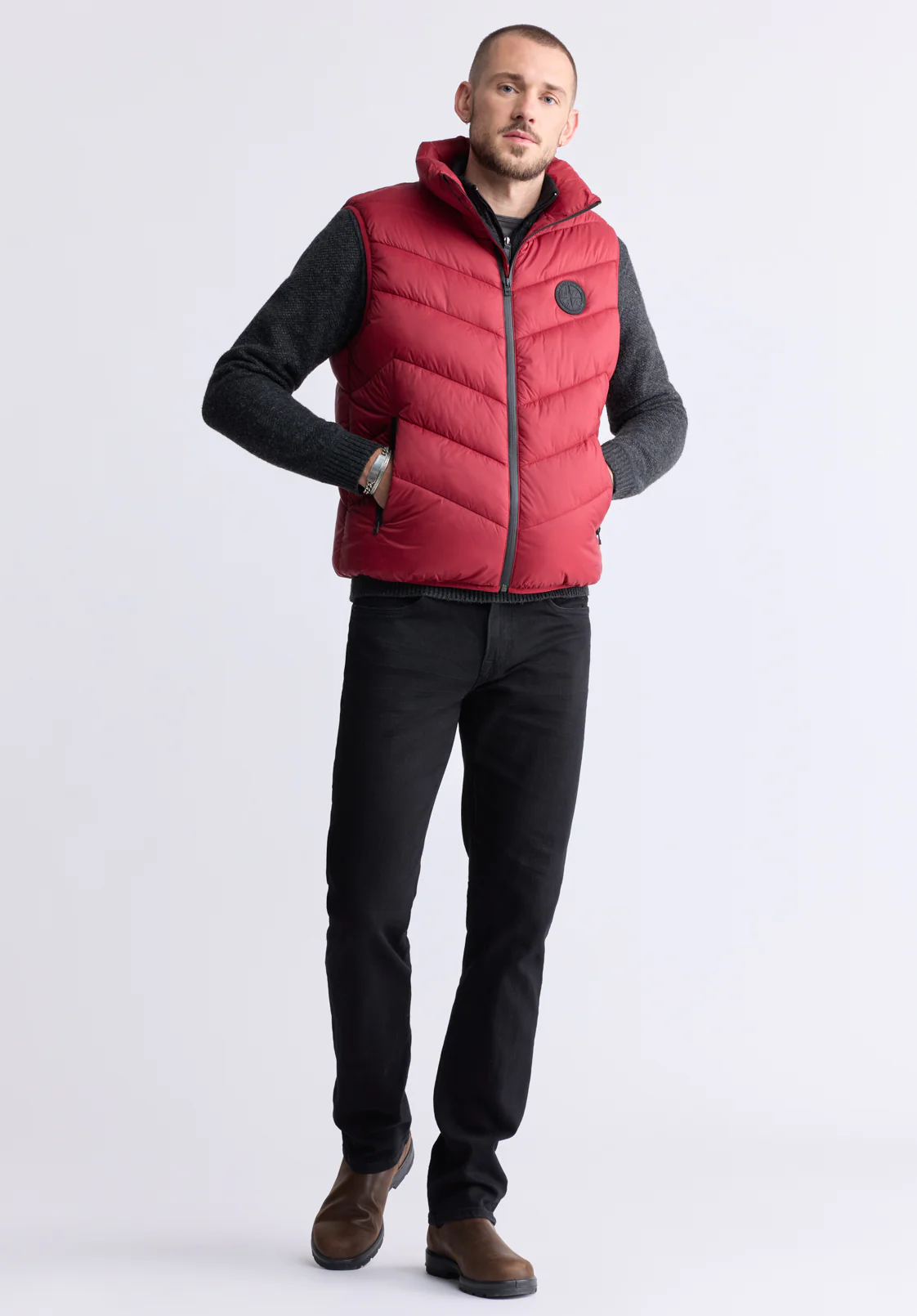 Davies Men's Puffer Vest, Chilli - OBMEF007 - Image 4