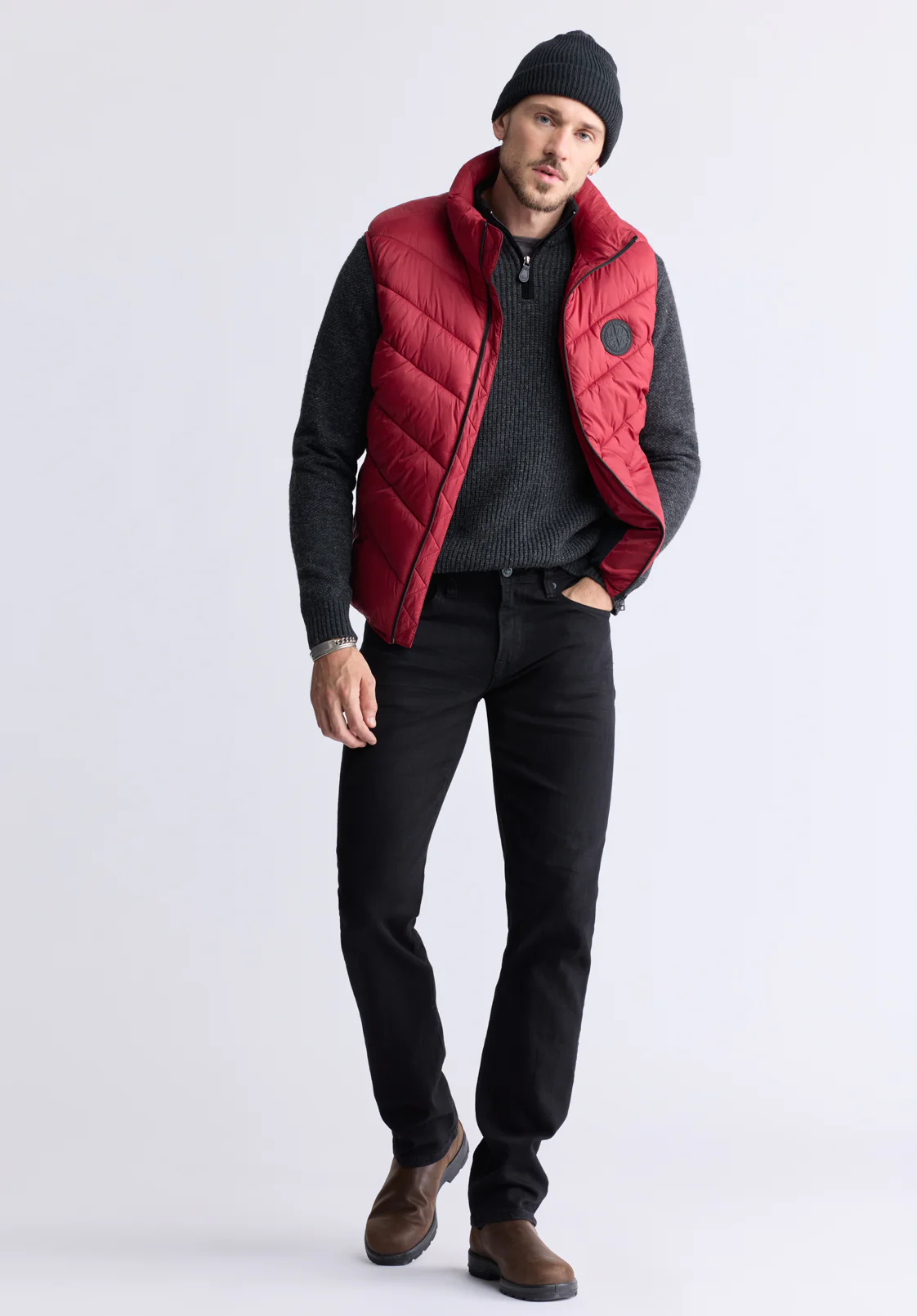 Davies Men's Puffer Vest, Chilli - OBMEF007 - Image 5