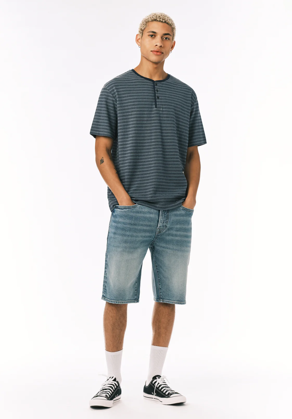 Relaxed Straight Dean Men's Denim Shorts, Authentic Worn - BM22952 - Image 4