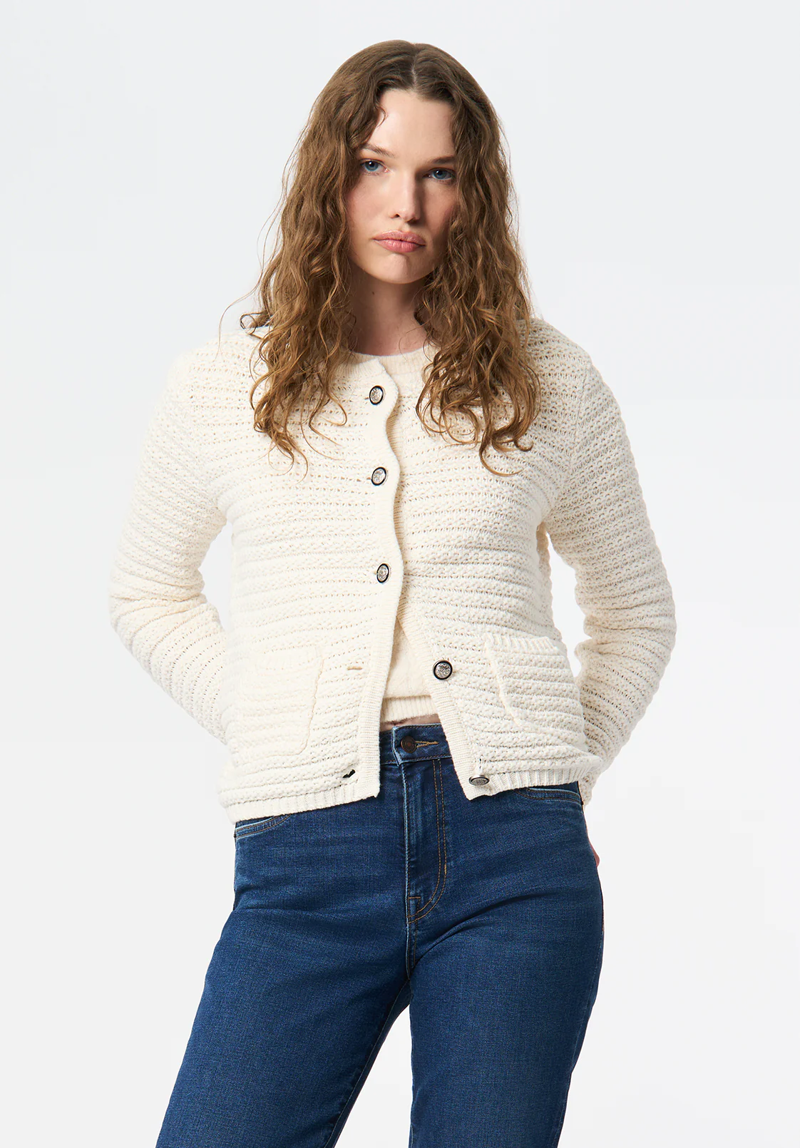Elettra Women's Textured Knit Button-Front Cardigan, Pristine - SW0140