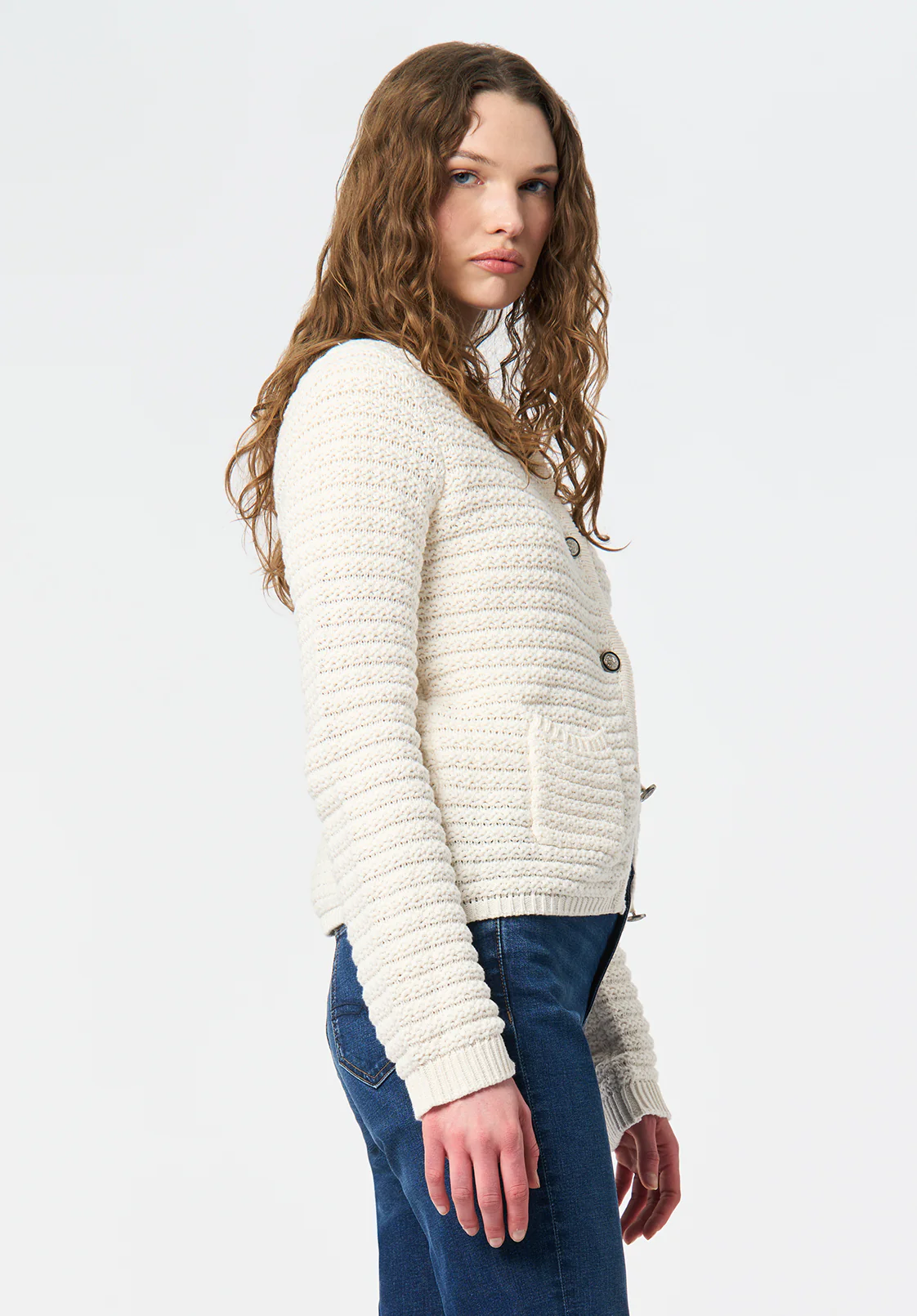 Elettra Women's Textured Knit Button-Front Cardigan, Pristine - SW0140 - Image 2