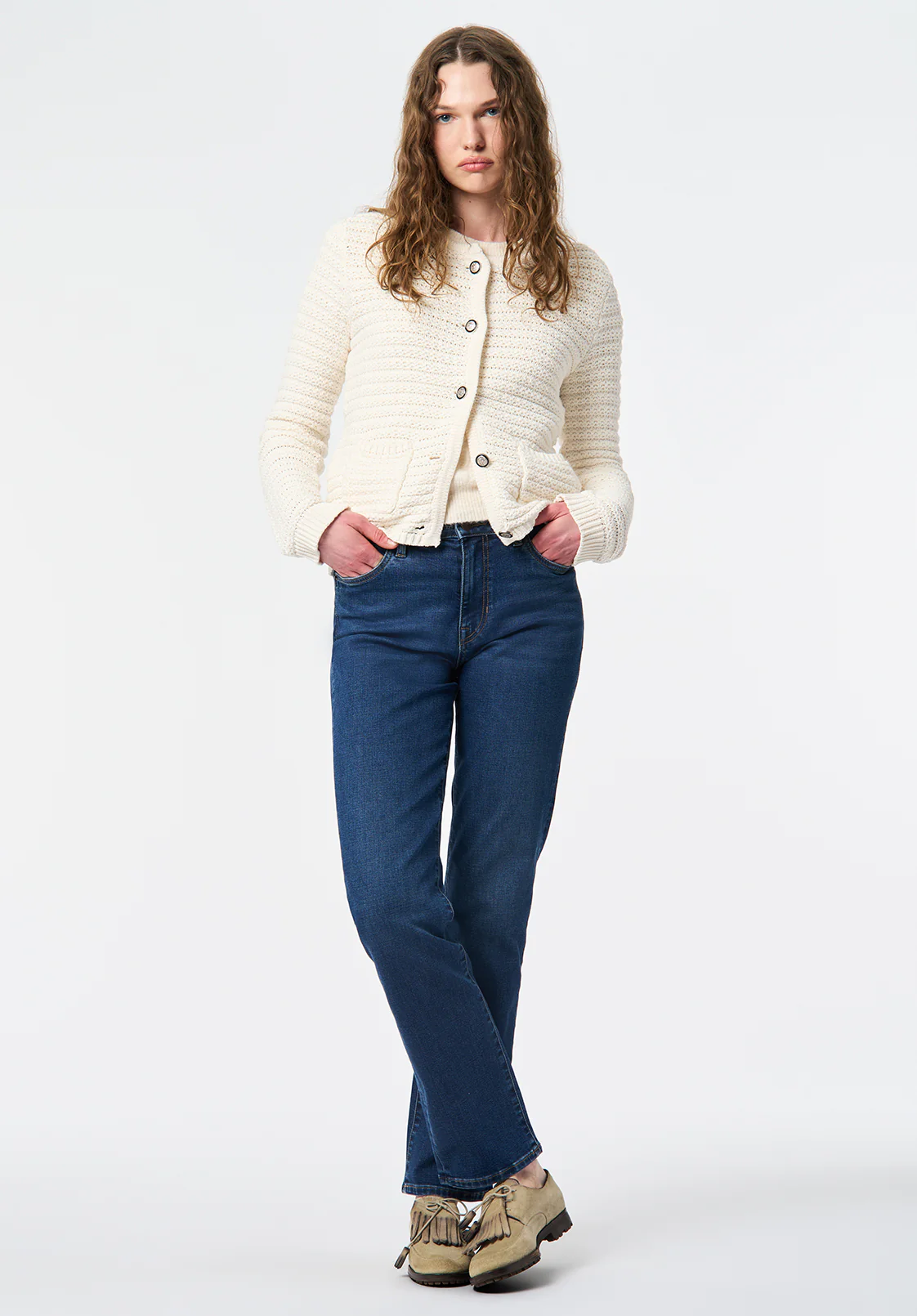 Elettra Women's Textured Knit Button-Front Cardigan, Pristine - SW0140 - Image 4