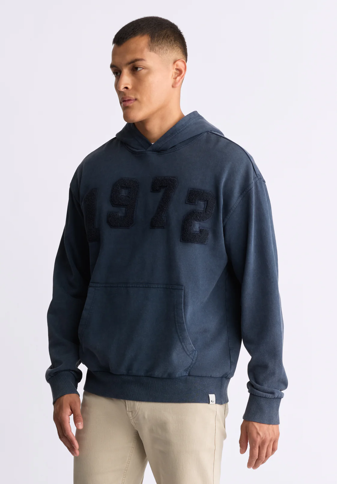 Farhim Men's Hoodie with Textured Appliqué, Midnight Blue - BM24517 - Image 4