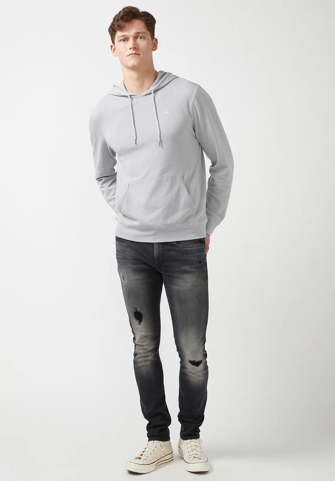 Farman Men’s Lightweight Hooded Sweatshirt, Light Grey - BM24171 - Image 4