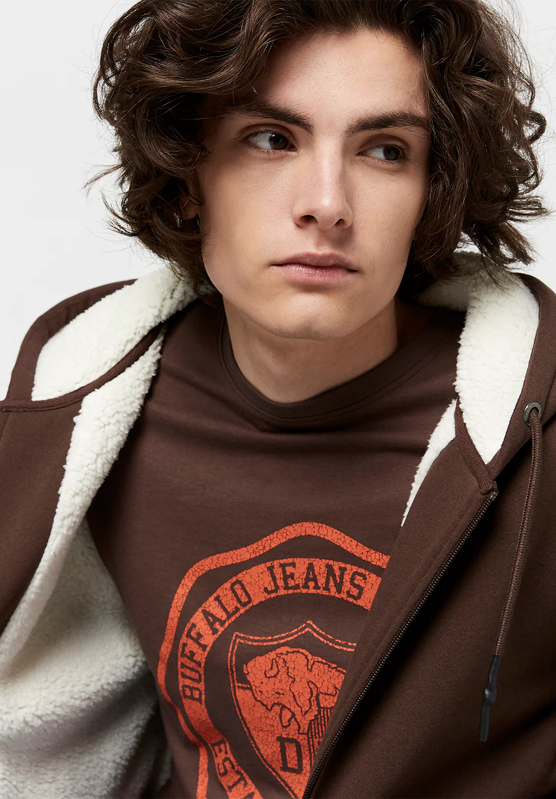 Fasox Men's Zip-Up Hooded Jacket with Sherpa Lining, Chocolate - BM23800 - Image 3