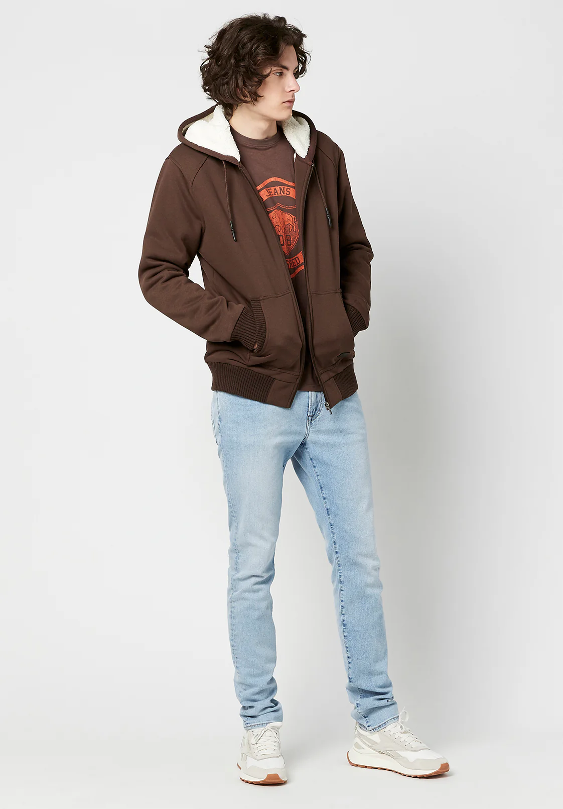 Fasox Men's Zip-Up Hooded Jacket with Sherpa Lining, Chocolate - BM23800 - Image 6