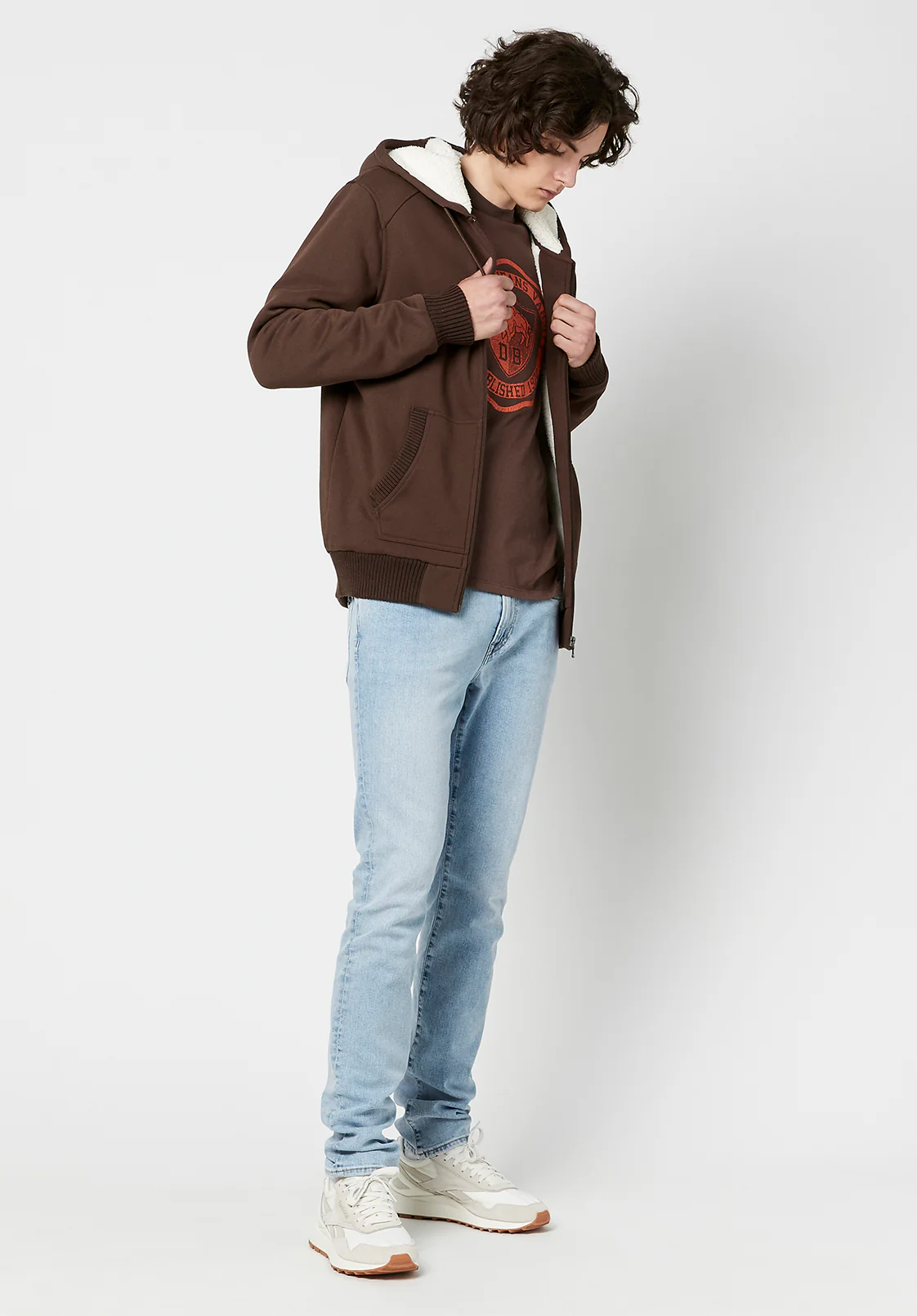 Fasox Men's Zip-Up Hooded Jacket with Sherpa Lining, Chocolate - BM23800 - Image 7