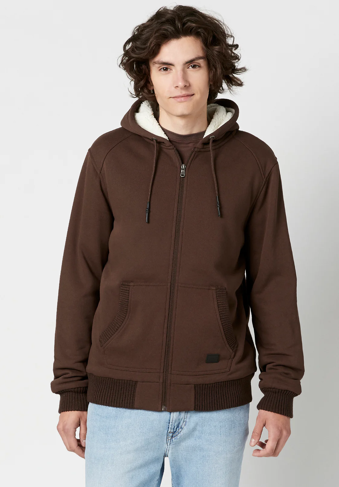 Fasox Men's Zip-Up Hooded Jacket with Sherpa Lining, Chocolate - BM23800 - Image 8