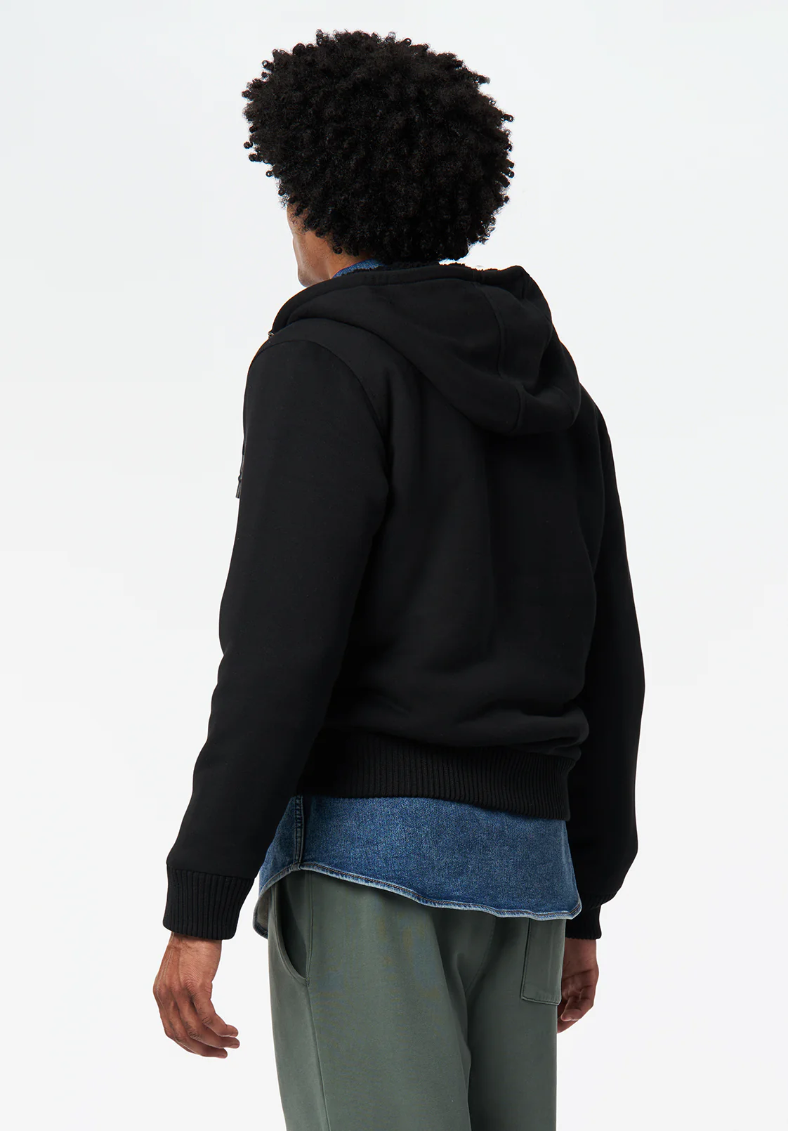 Fasox Men's Relaxed Full-Zip Hooded Jacket with Sherpa Lining, Black - BM24735 - Image 3