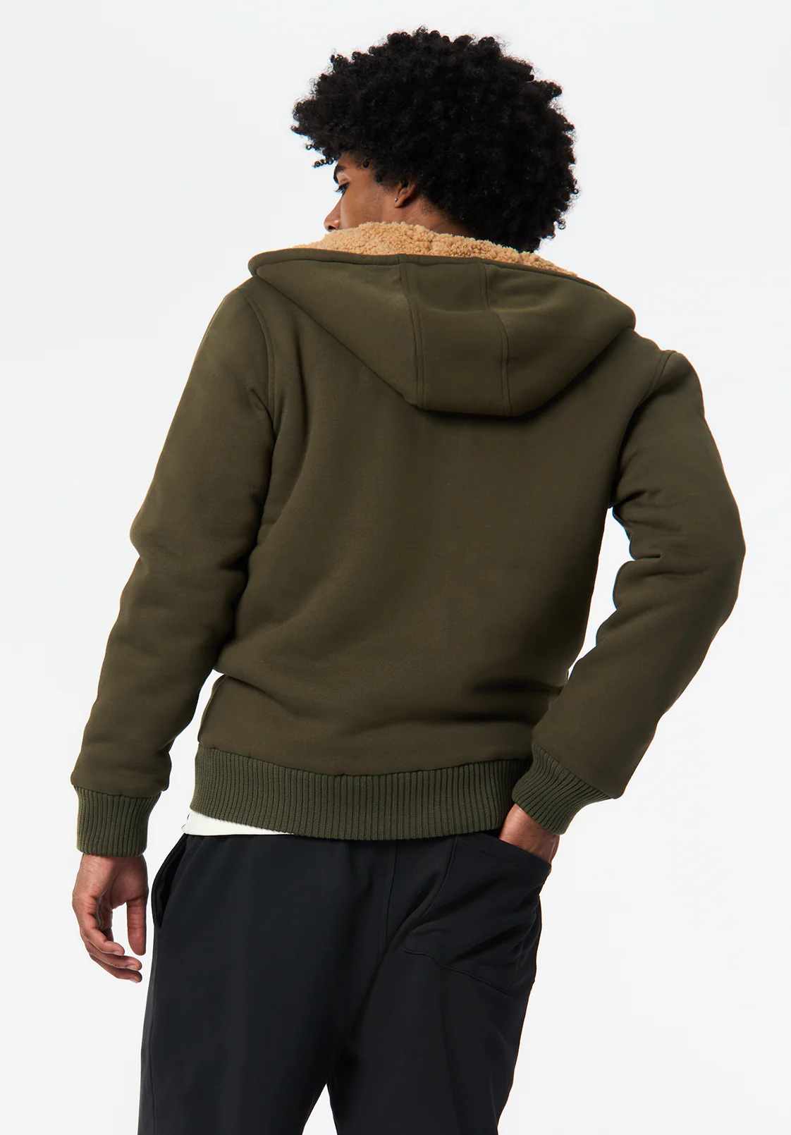 Fasox Men's Relaxed Full-Zip Hooded Jacket with Sherpa Lining, Fern - BM24735 - Image 3