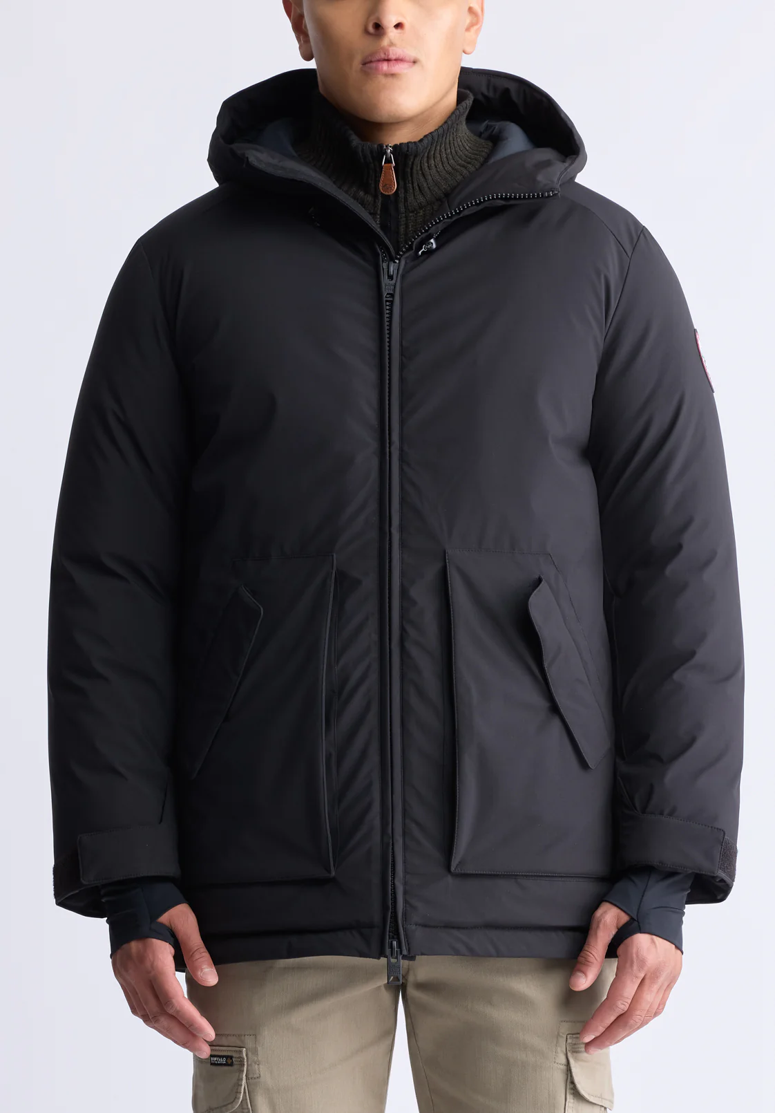 Gavin Men’s Mid-length Two-way Zip-up Classic Parka, Black - OBMFP001 - Image 3