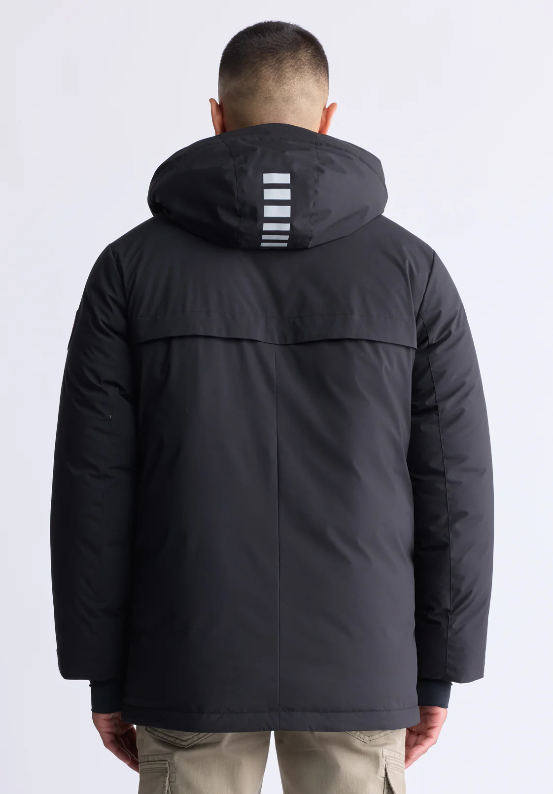 Gavin Men’s Mid-length Two-way Zip-up Classic Parka, Black - OBMFP001 - Image 4