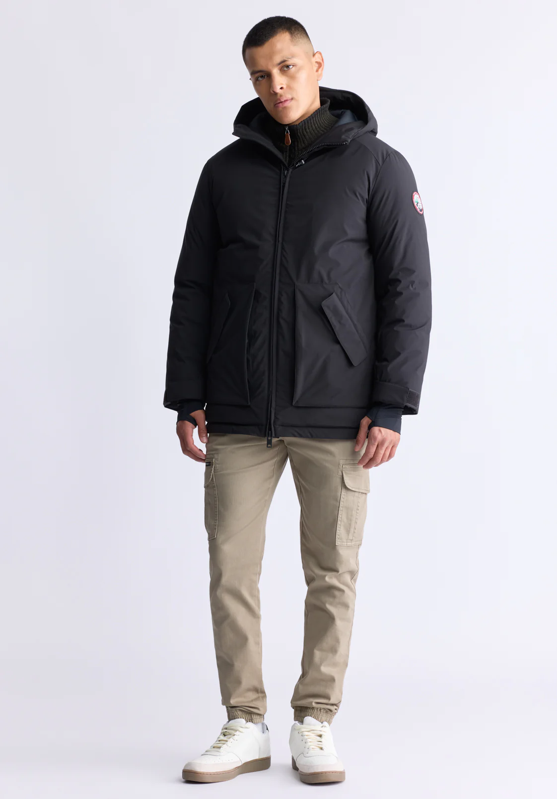 Gavin Men’s Mid-length Two-way Zip-up Classic Parka, Black - OBMFP001 - Image 5
