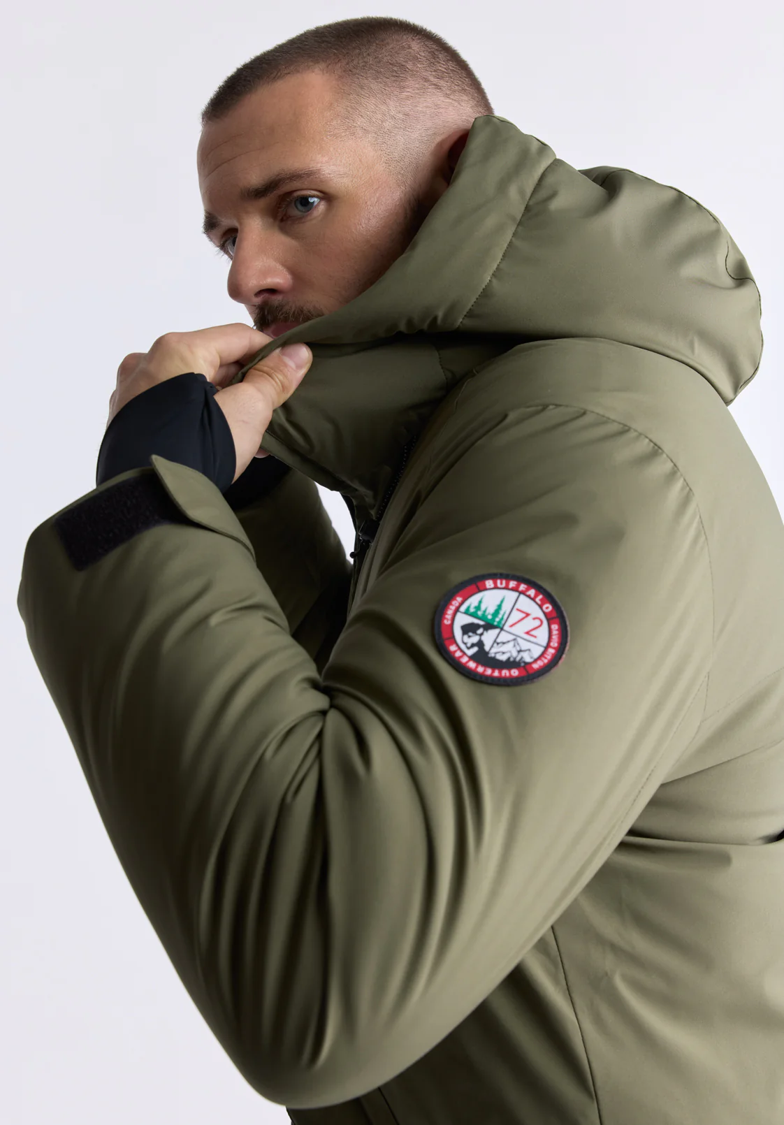 Gavin Men’s Mid-length Two-way Zip-up Classic Parka, Olive green - OBMFP001 - Image 6
