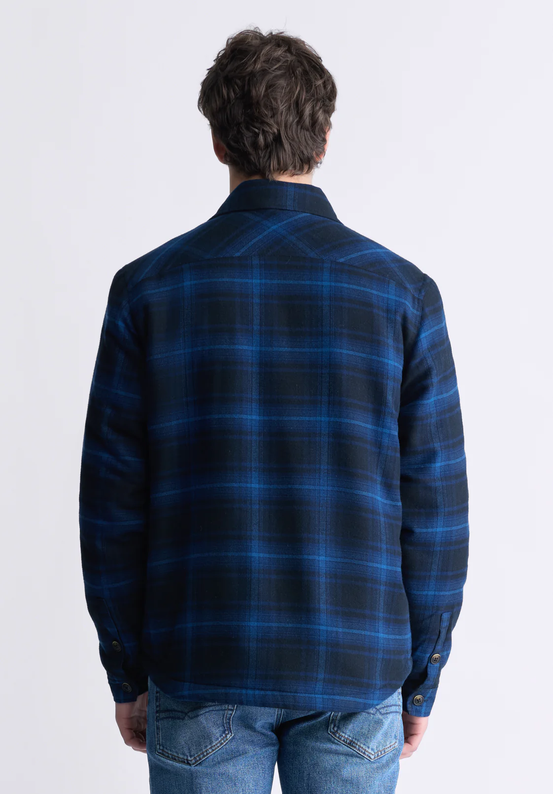 Jalika Men's Plaid Shacket with Sherpa Lining, Black & Navy - BM24447 - Image 3