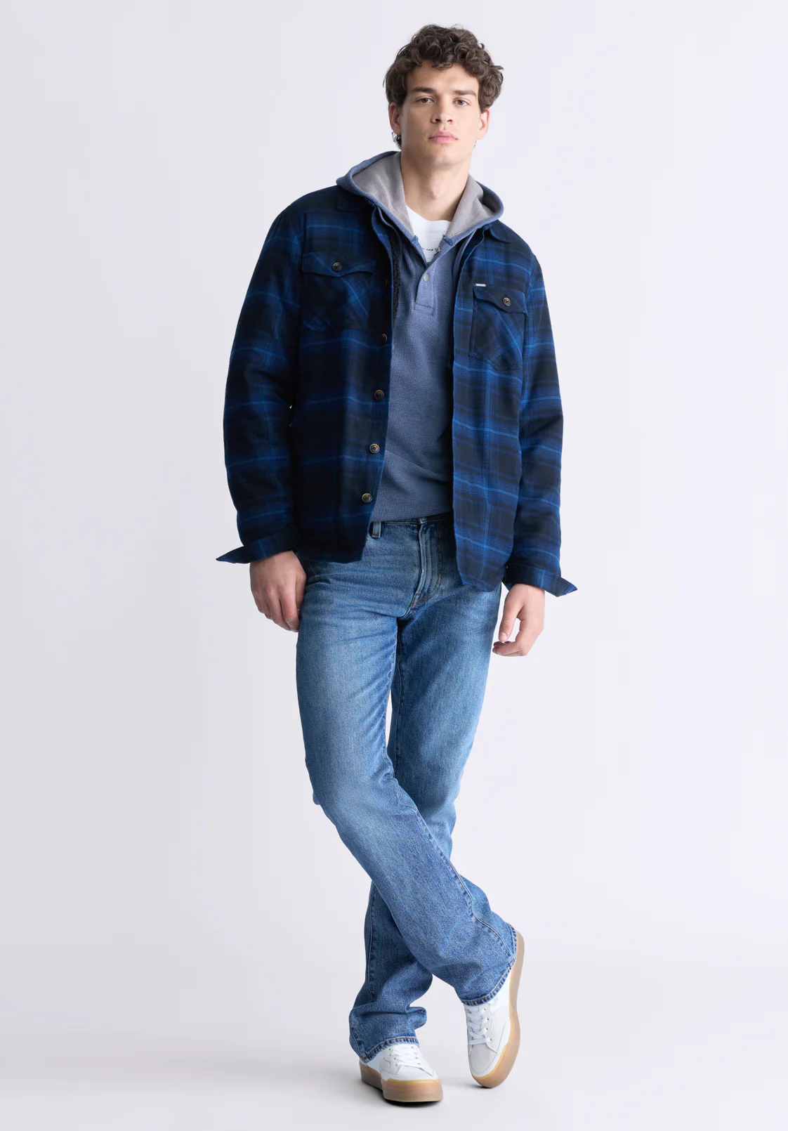 Jalika Men's Plaid Shacket with Sherpa Lining, Black & Navy - BM24447 - Image 4