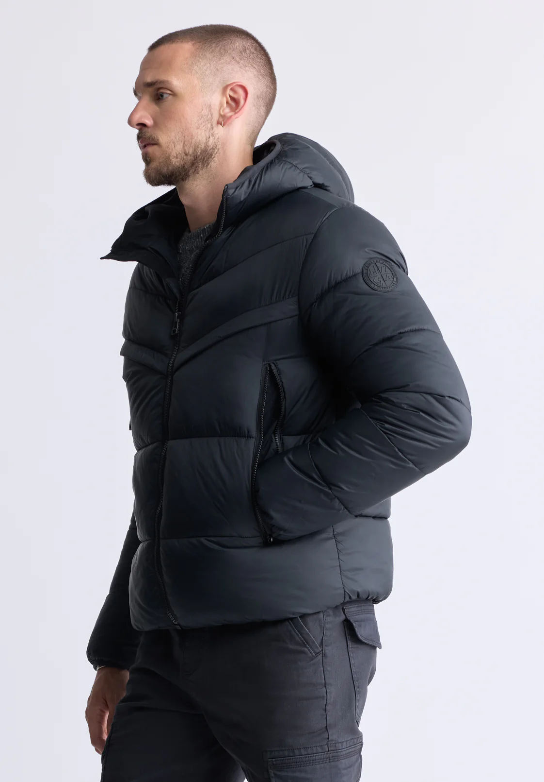 Jerome Black Men's Hooded Puffer Jacket - OBMEF006 - Image 2