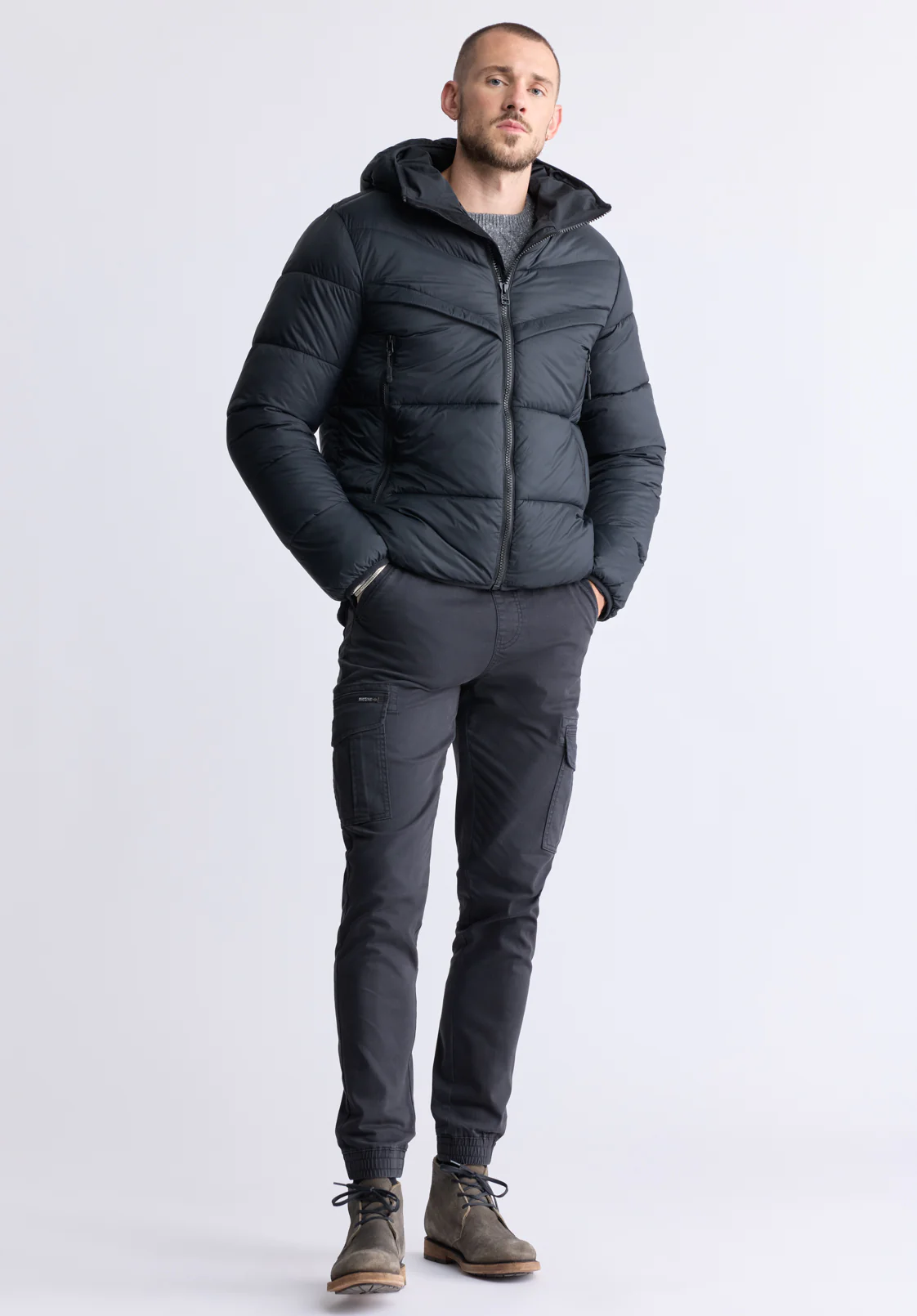 Jerome Black Men's Hooded Puffer Jacket - OBMEF006 - Image 4