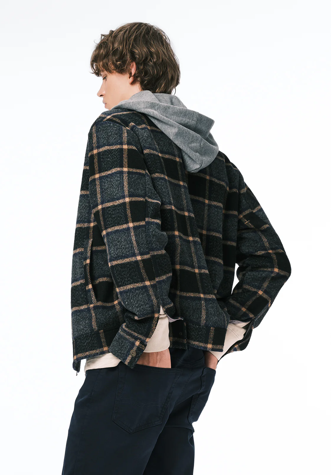 Jude Men's Boxy Plaid Jacket, Charcoal - BM24701 - Image 3