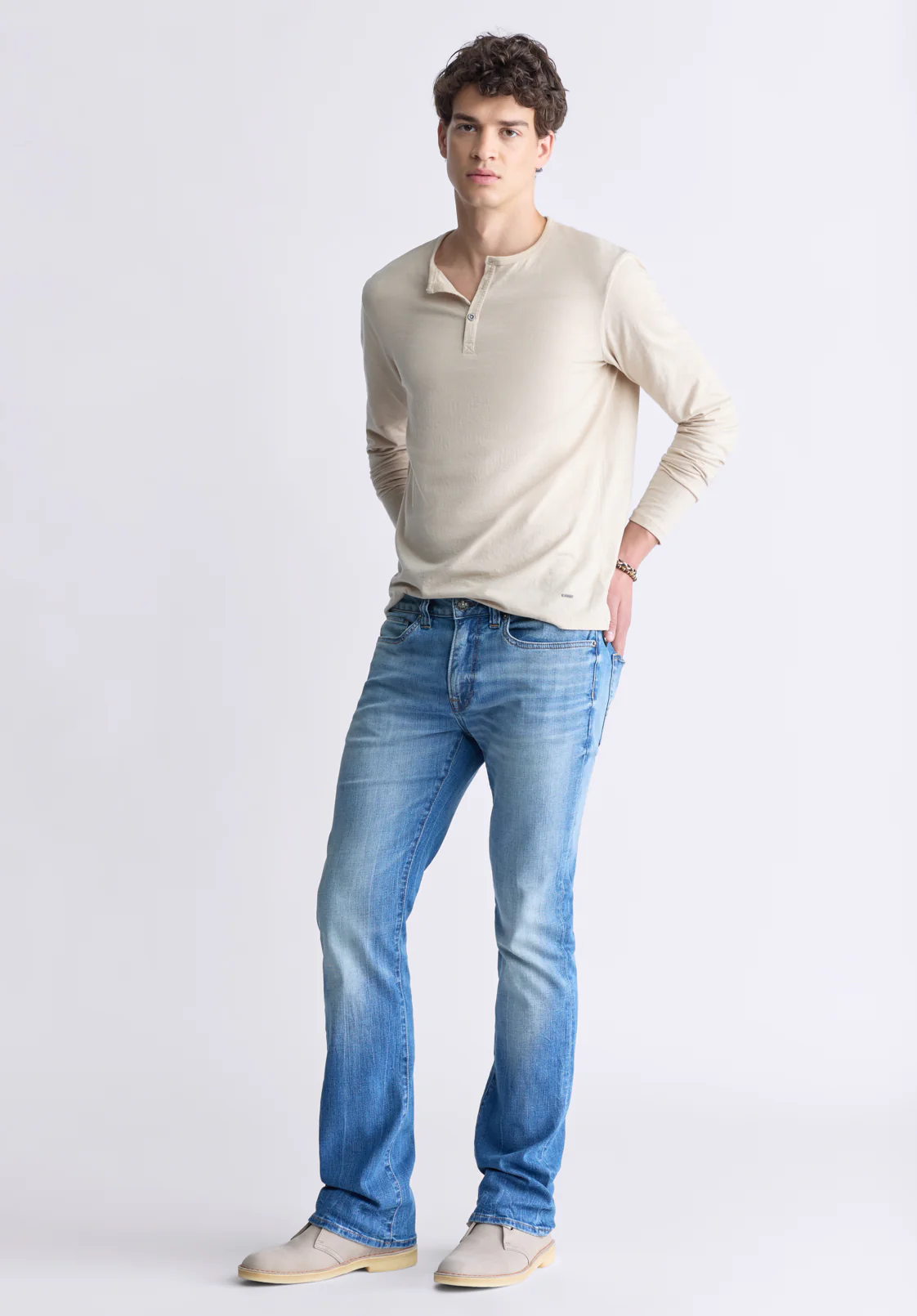Kaduk Men's Long-Sleeve Burnout Henley Top, Irish Cream - BM24237 - Image 4