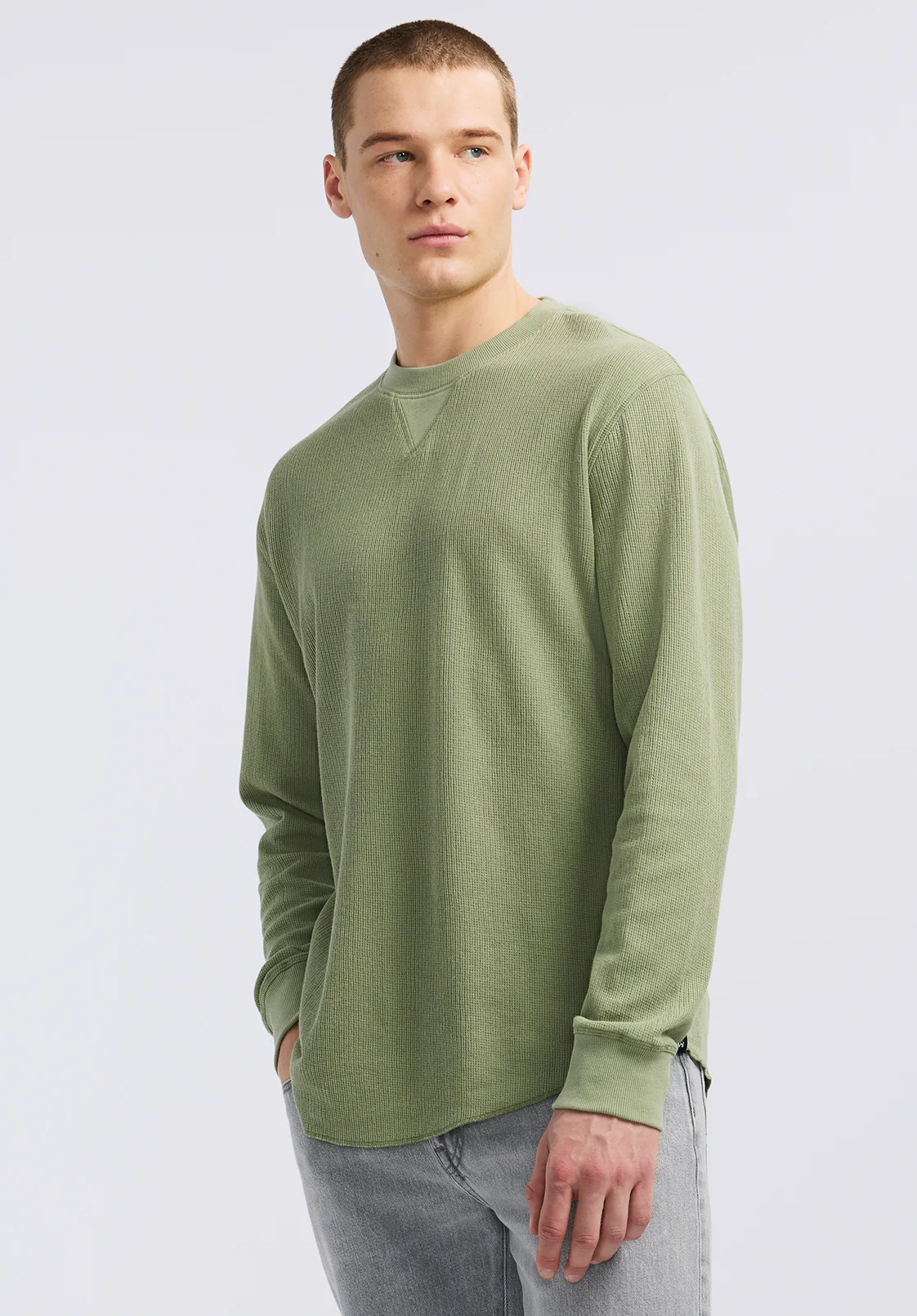 Kaleb Men's Long-Sleeve Crewneck Top, Hedge Green - BM24624 - Image 2