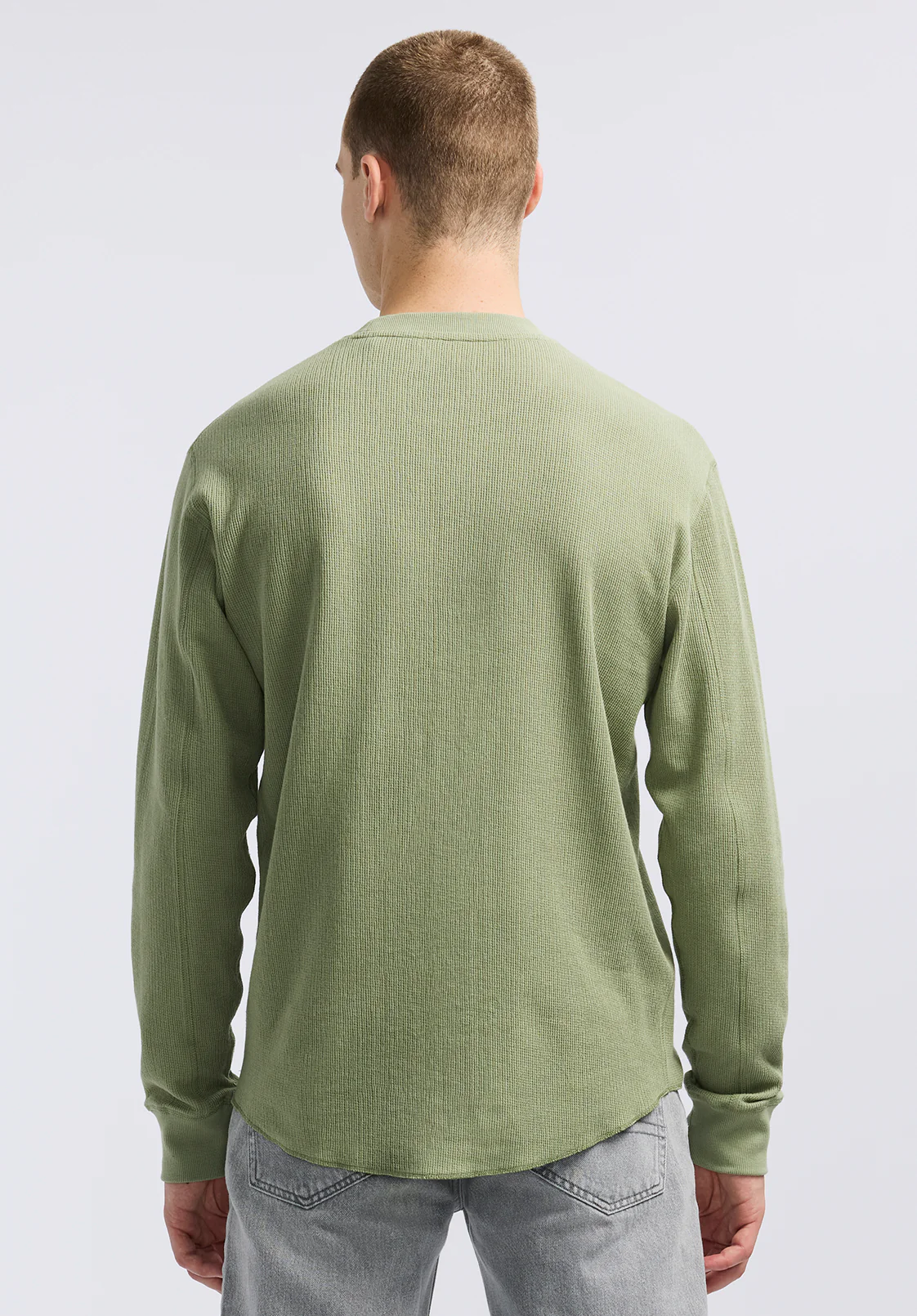 Kaleb Men's Long-Sleeve Crewneck Top, Hedge Green - BM24624 - Image 3