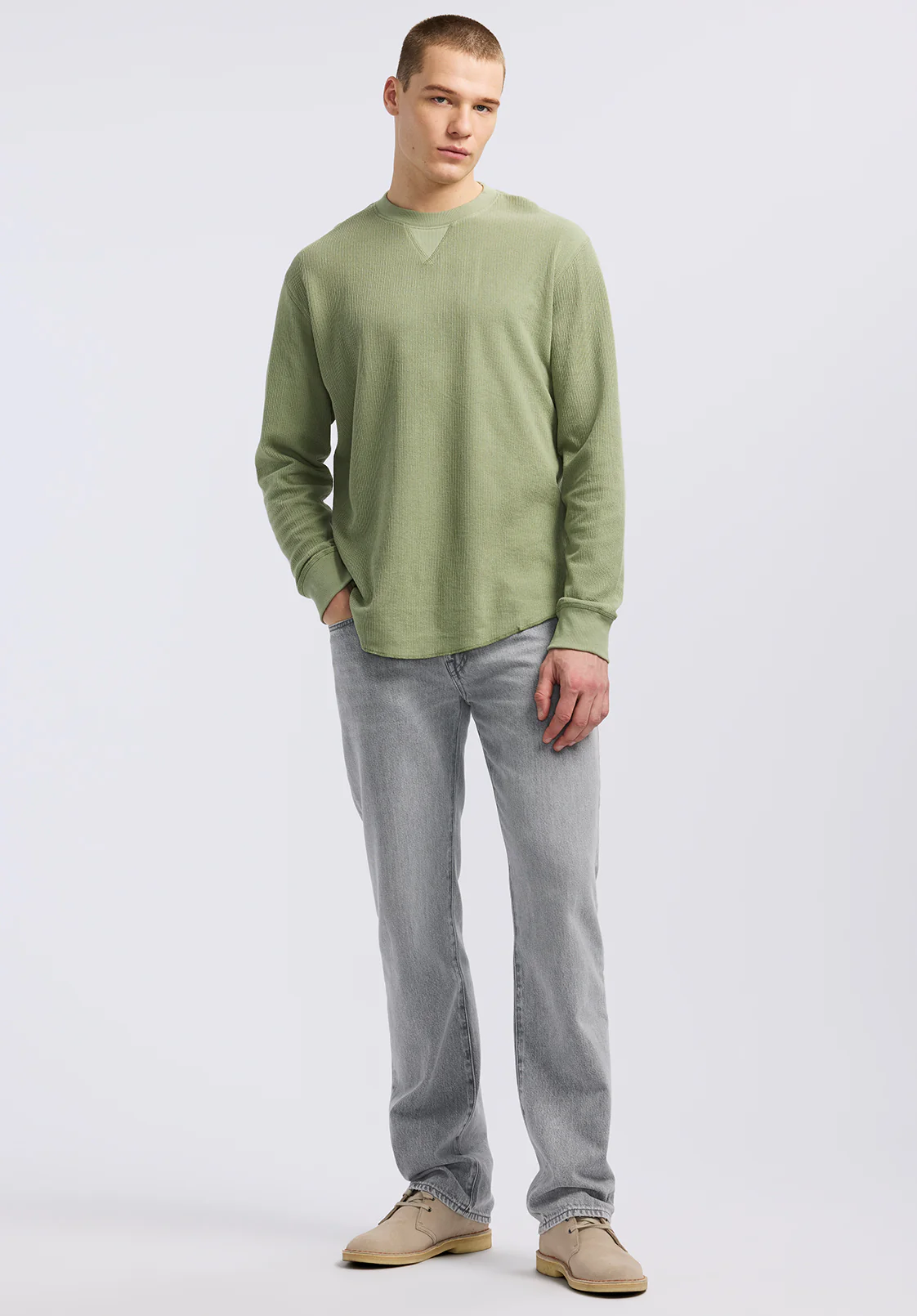 Kaleb Men's Long-Sleeve Crewneck Top, Hedge Green - BM24624 - Image 4