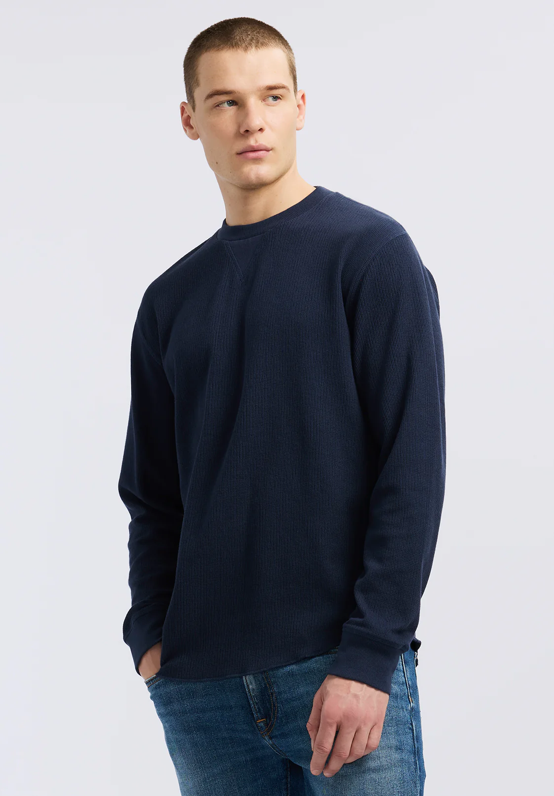 Kaleb Men's Long-Sleeve Crewneck Top, Midnight Blue - BM24624 - Image 2