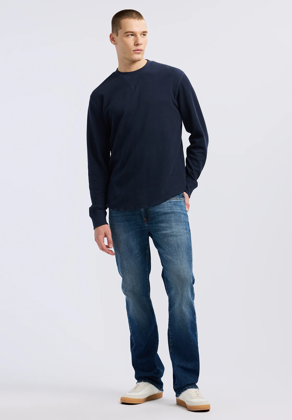 Kaleb Men's Long-Sleeve Crewneck Top, Midnight Blue - BM24624 - Image 4