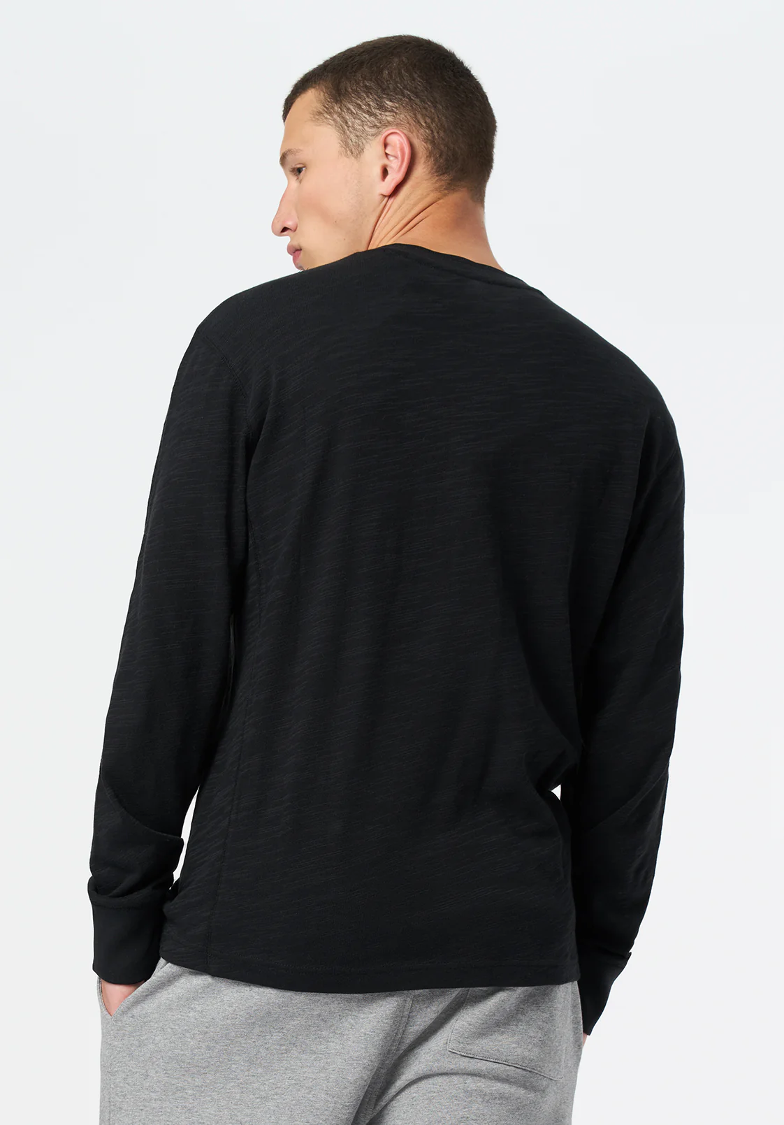 Kandid Men's Long-Sleeve Relaxed Henley Top, Black - BM24660 - Image 3