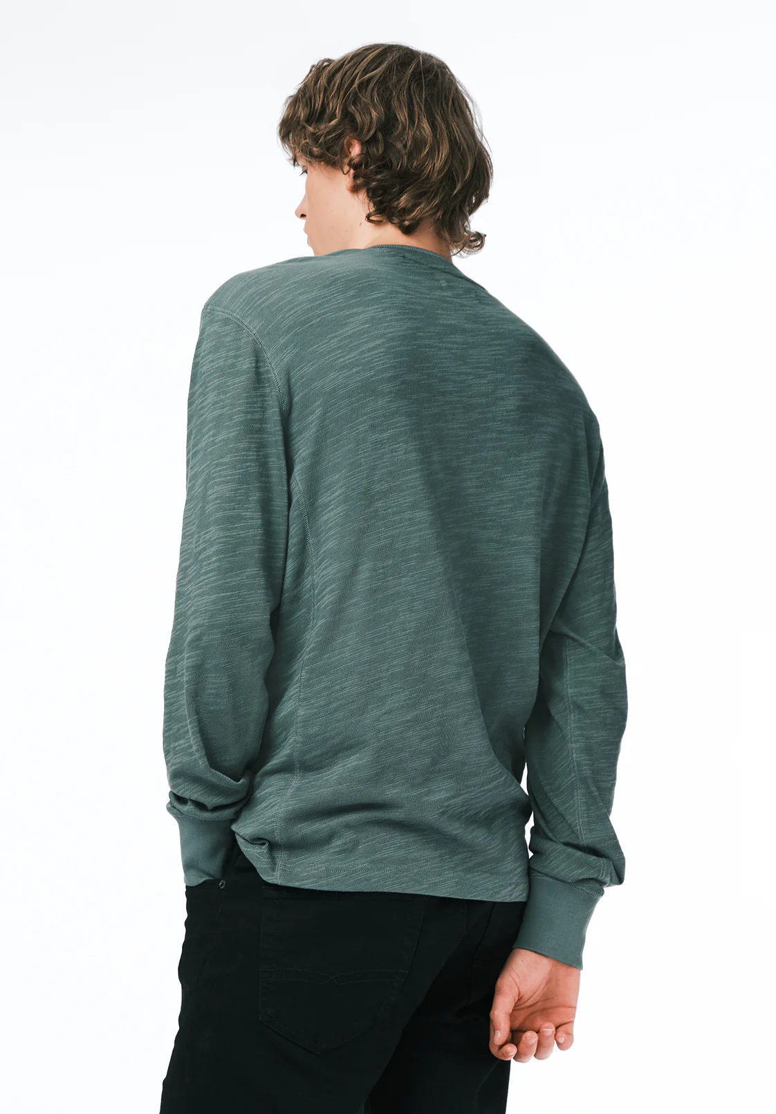 Kandid Men's Long-Sleeve Relaxed Henley Top, Dark Forest - BM24660 - Image 3