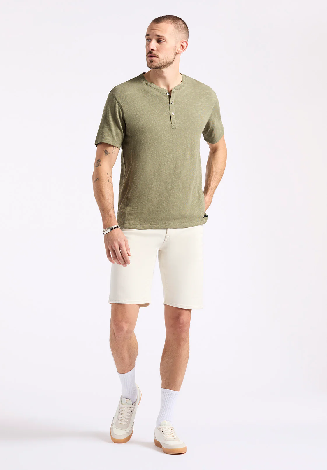Kandido Men's Short Sleeve Slub Jersey Relaxed Henley Top, Army Green - BM24605 - Image 4