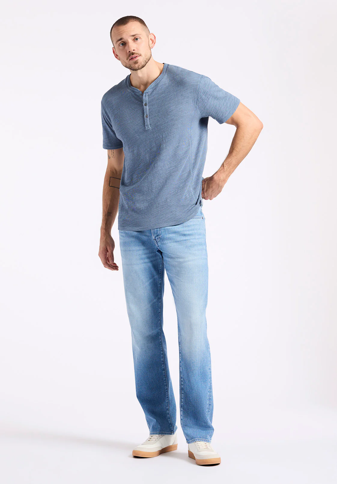 Kandido Men's Short Sleeve Slub Jersey Relaxed Henley Top, Mirage Blue - BM24605 - Image 5